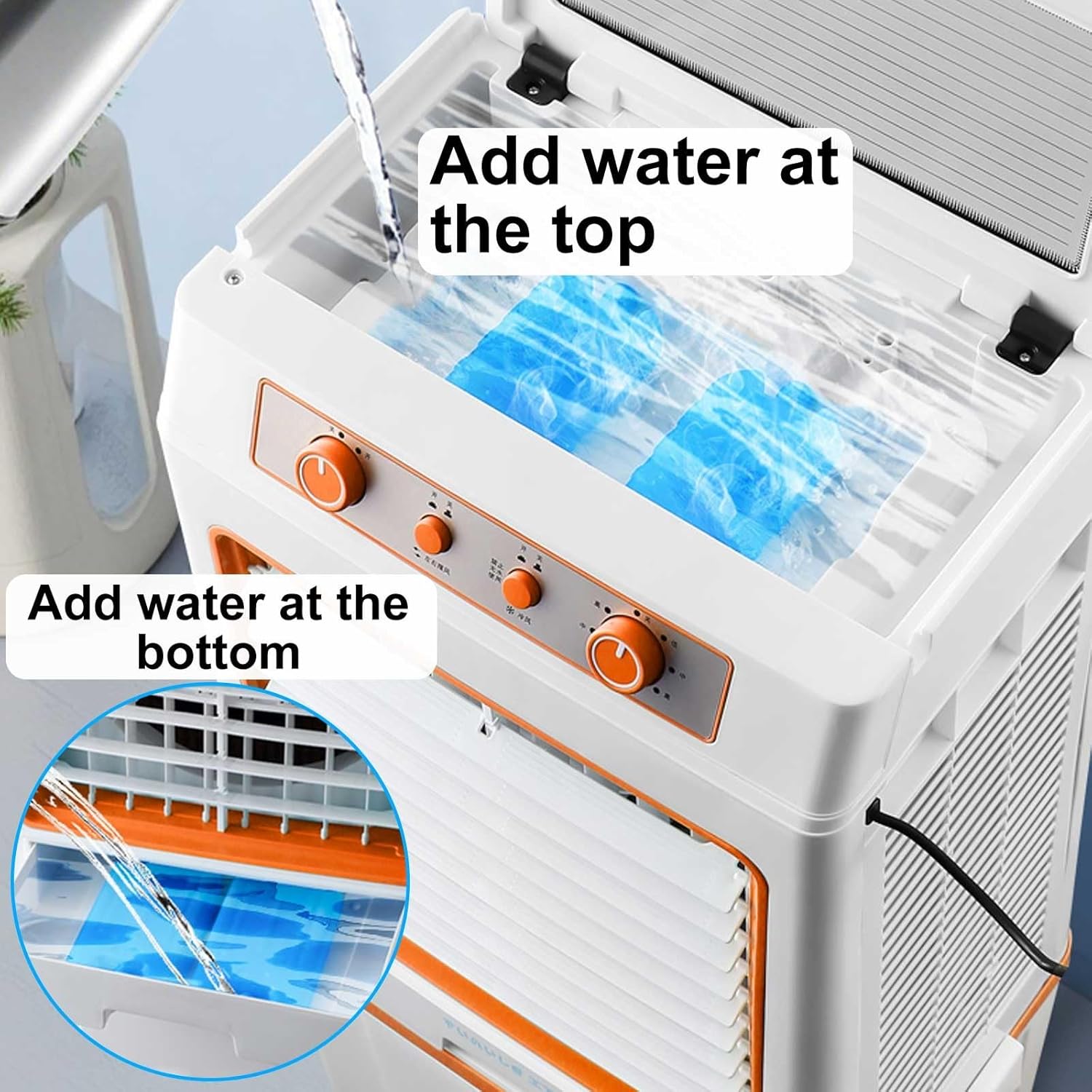 Portable Air Conditioners, Evaporative Air Cooler, Swamp Cooler with 40L/8.8 Gal Water Tank, 3-Speed Fan, 120°Oscillation, 2 Ice Packs, for Room Garage Patio(Black)