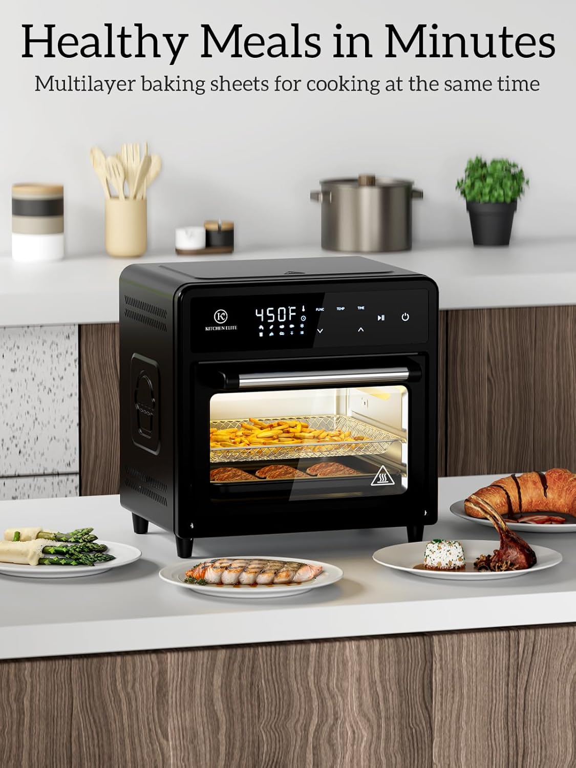 Kitchen Elite Air Fryer Toaster Oven Combo, 12.6 QT Stainless Steel Airfryer 10 in 1, Convection Oven Countertop 450°F, Non-Toxic for Bake, Roast, Reheat, Broiler, Dehydrate with Digital Touch Screen