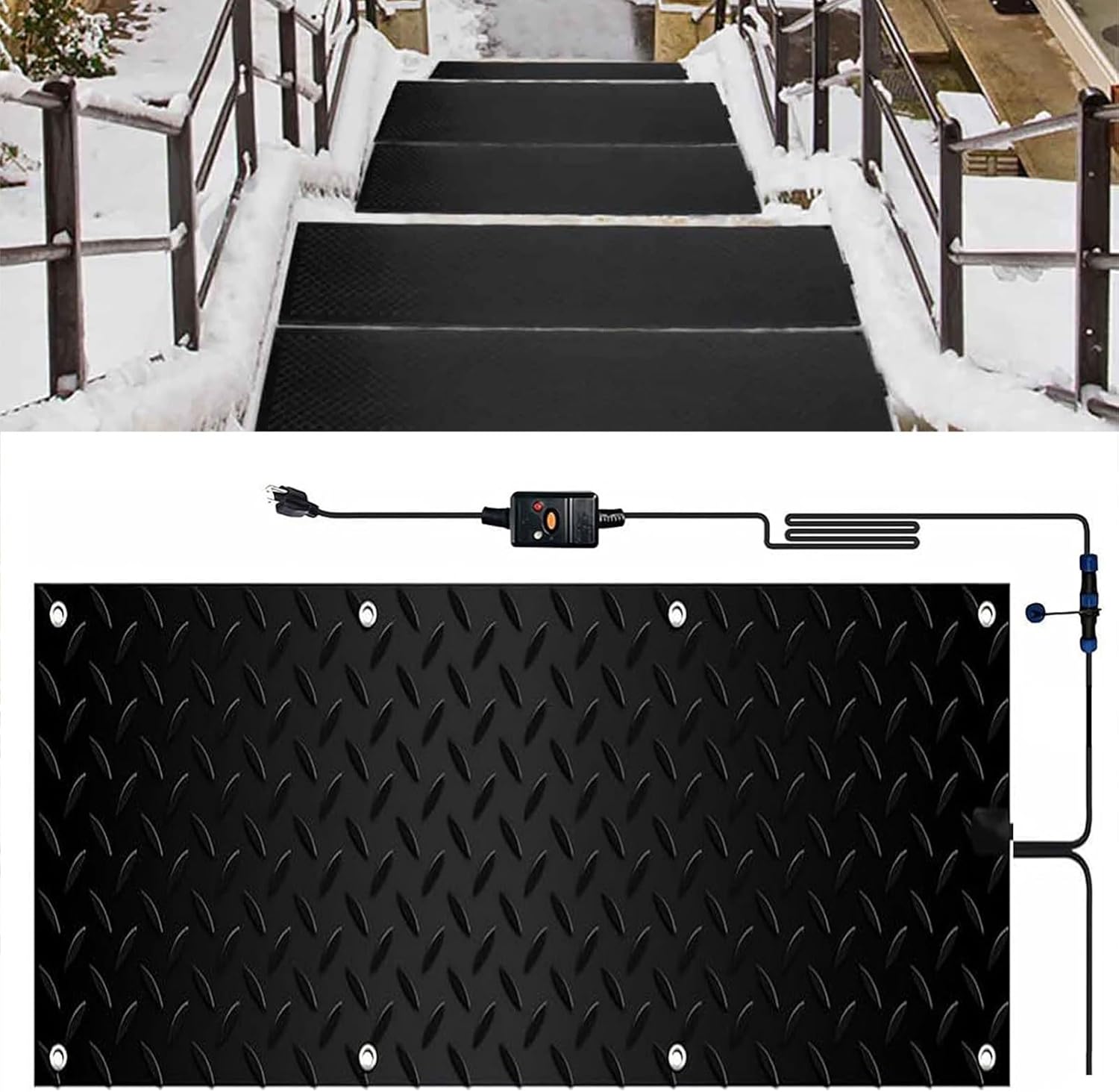 Heated Snow Melting Mats 1/2/3/4/5 pcs Outdoor Slip Proof Ice Heated Rubber Mat Heated Snow Melting Mats Driveway,Snow Melting Walkway Mat for Winter Snow Removal(1 Pcs,10x48in/(25.4x121.9 cm)