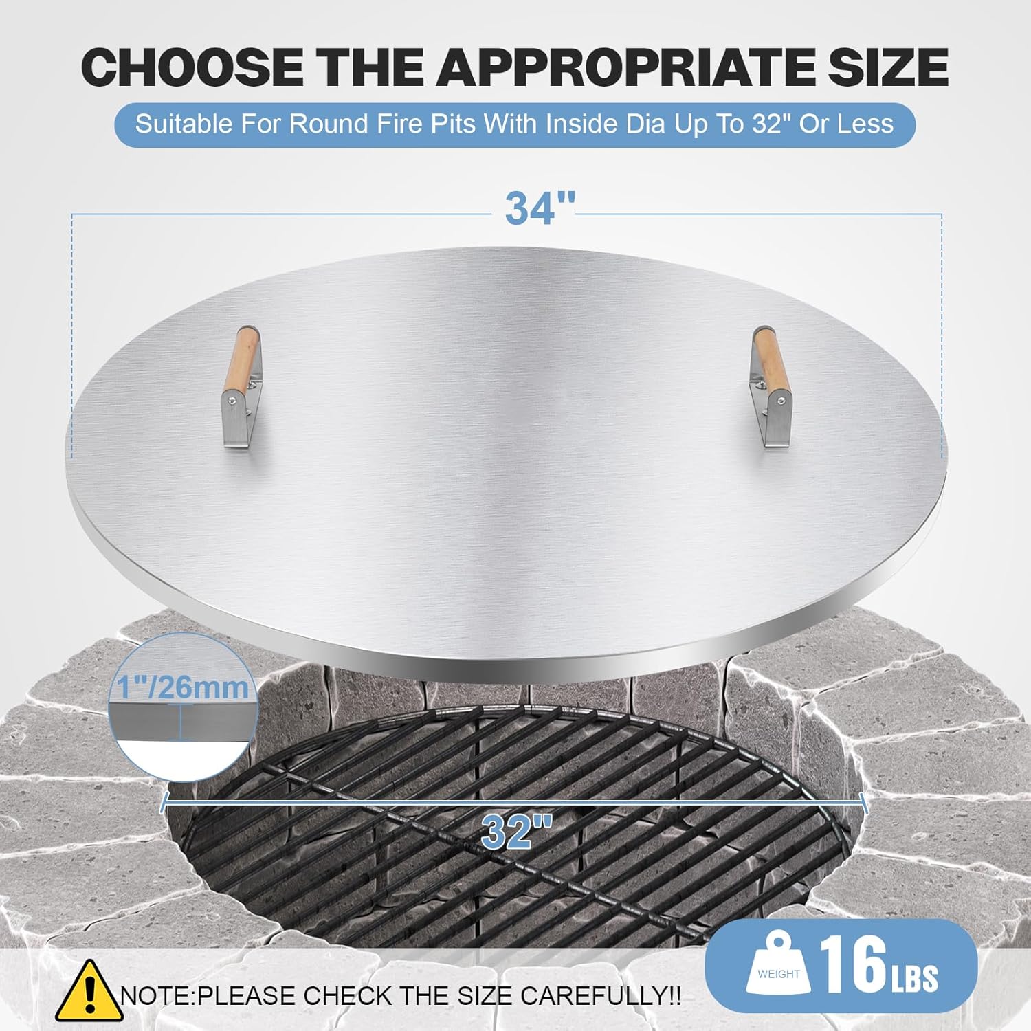 Fire Pit Lid Cover Round - 34