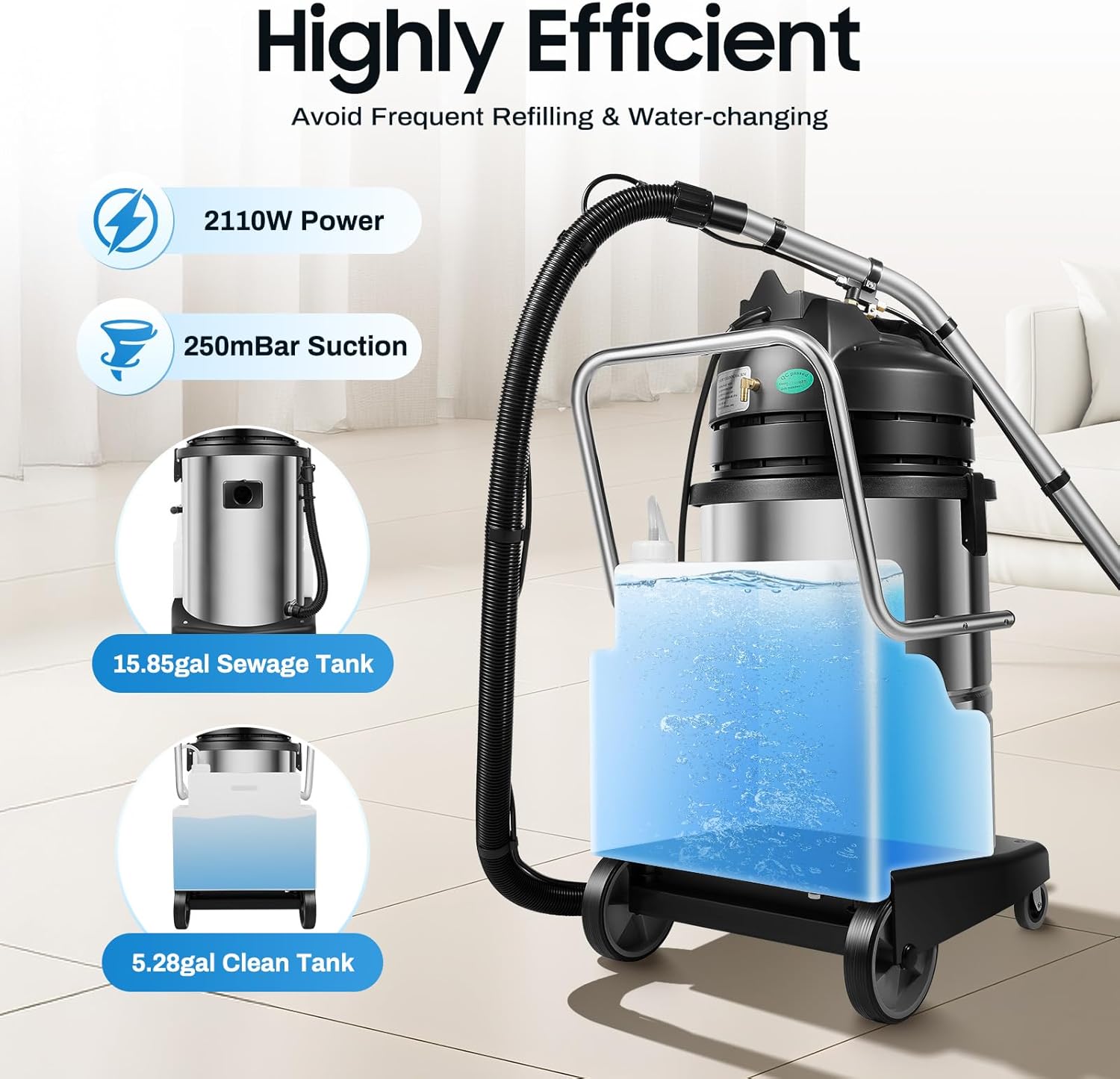 60L Commercial Carpet Cleaner Machine, 2-in-1 Wet Dry Vacuum Washing Extractor, 2110W, Professional Spraying Floor Cleaning Machine with 6 Suction Tools