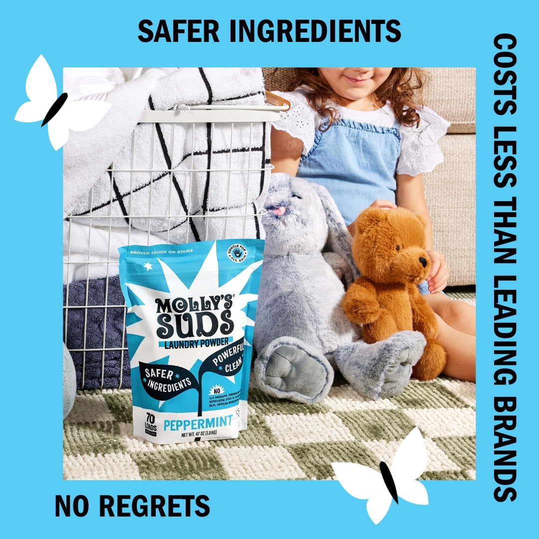 Molly's Suds Starter Pack | Includes 70 Load Natural Laundry Powder, 1 Package of Wool Dryer Balls & 1 Oxygen Whitener