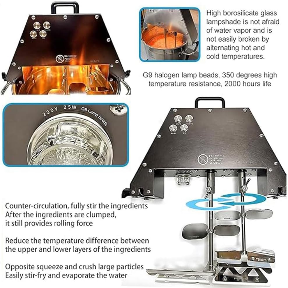 Automatic Food Mixer Pot Stirrer Mixer, Commercial Electric Food Stirrer Pot, 10L Stainless Steel Stand Sauce Jam Mixing Blender with Double Stirring Paddle & Auxiliary Fan