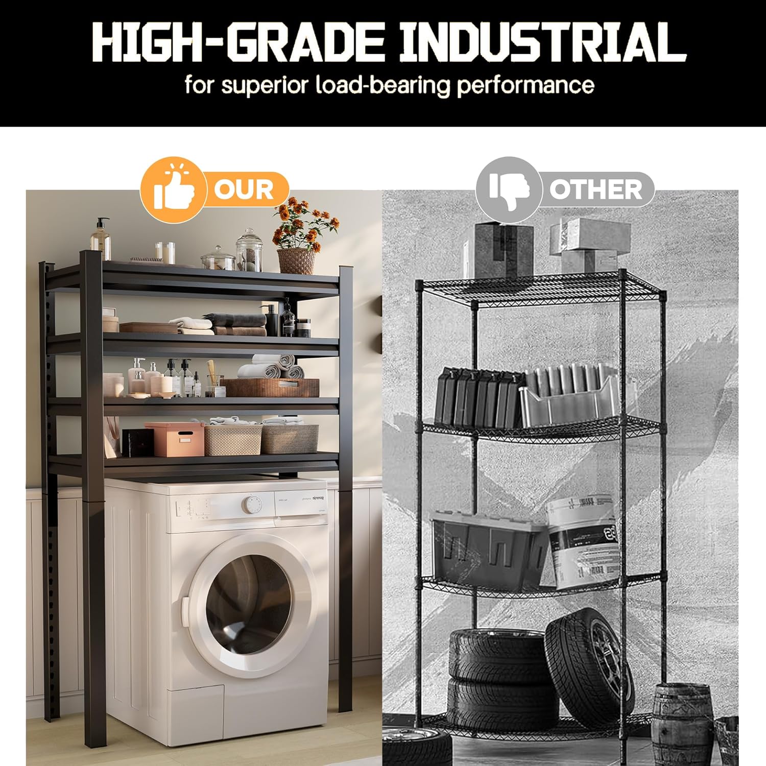 Over Washer and Dryer Shelves, 5 Tiers Laundry Room Storage and Organizer Standing Shelf, Metal Freestanding Clothes Drying Rack,35.4