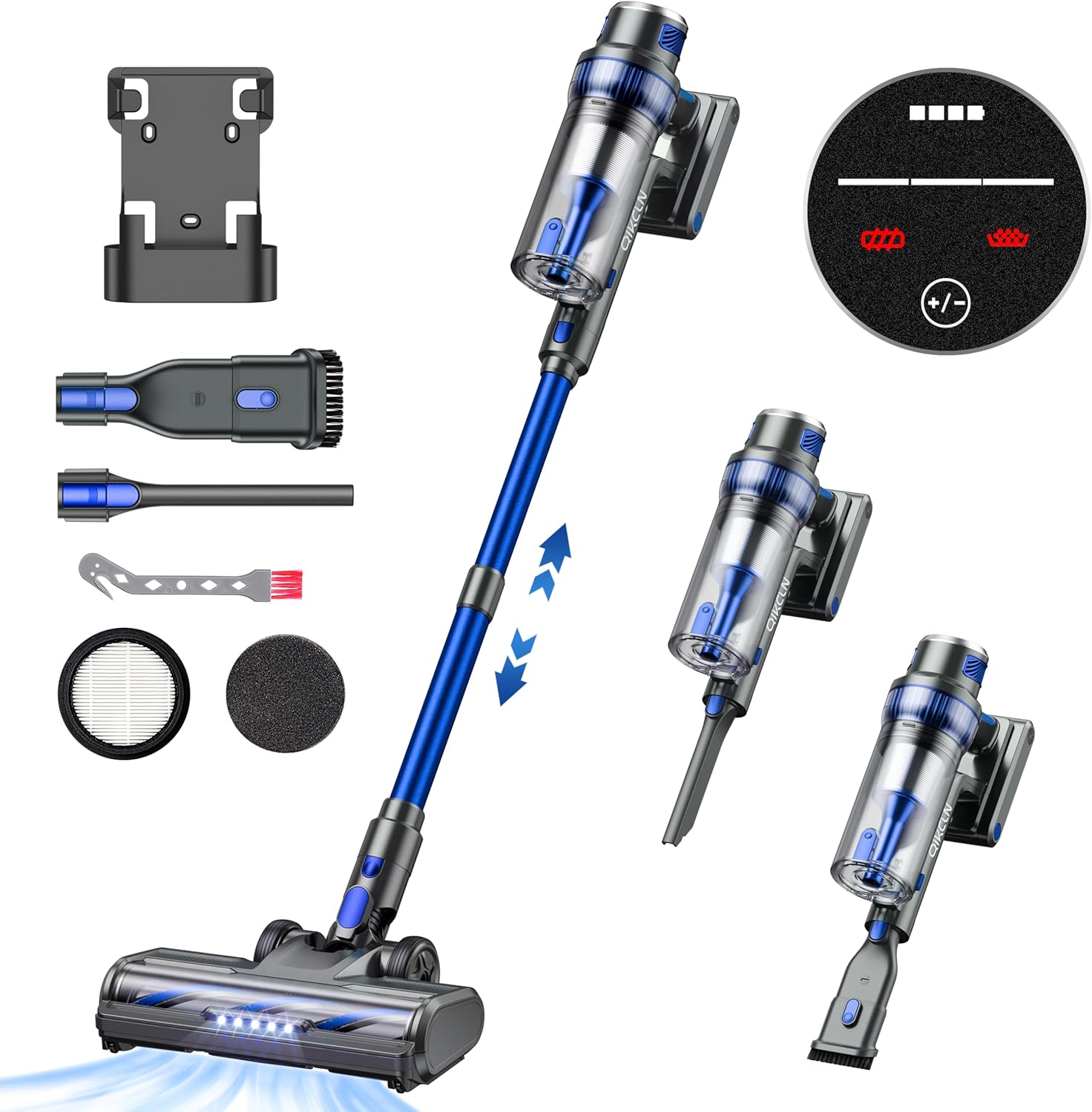 Cordless Vacuum Cleaner - 250W/30Kpa Powerful Stick Vacuum with Charging Dock, MAX 40Mins Runtime, 3 Modes, Smart LED Display, Lightweight Vacuum Cleaner for Home Pet Car- Blue