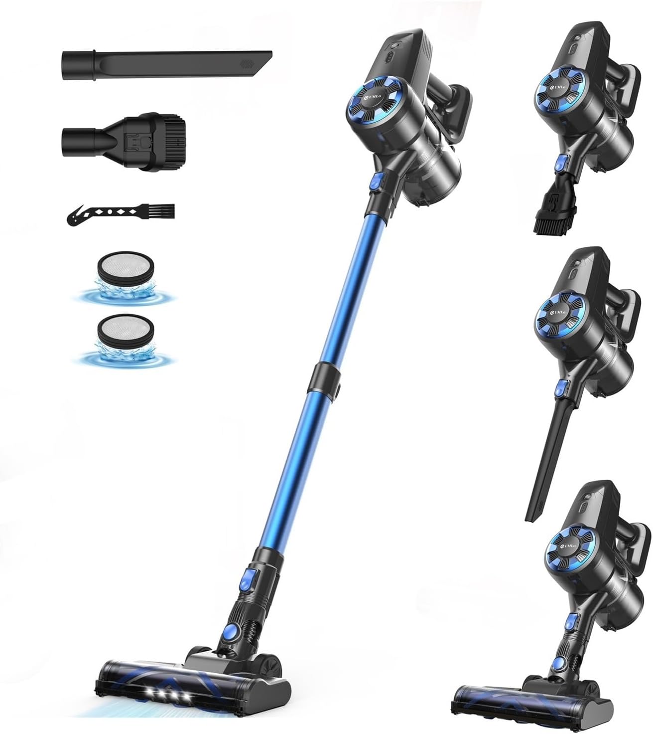 UMLo N3S Cordless Vacuum Cleaner, Ultra-Lightweight Stick Vacuum, 40Min Runtime 2200mAh Battery, 6-in-1 For Hardwood Floor Carpet Pet Hair Car Cleaning(Blue black)