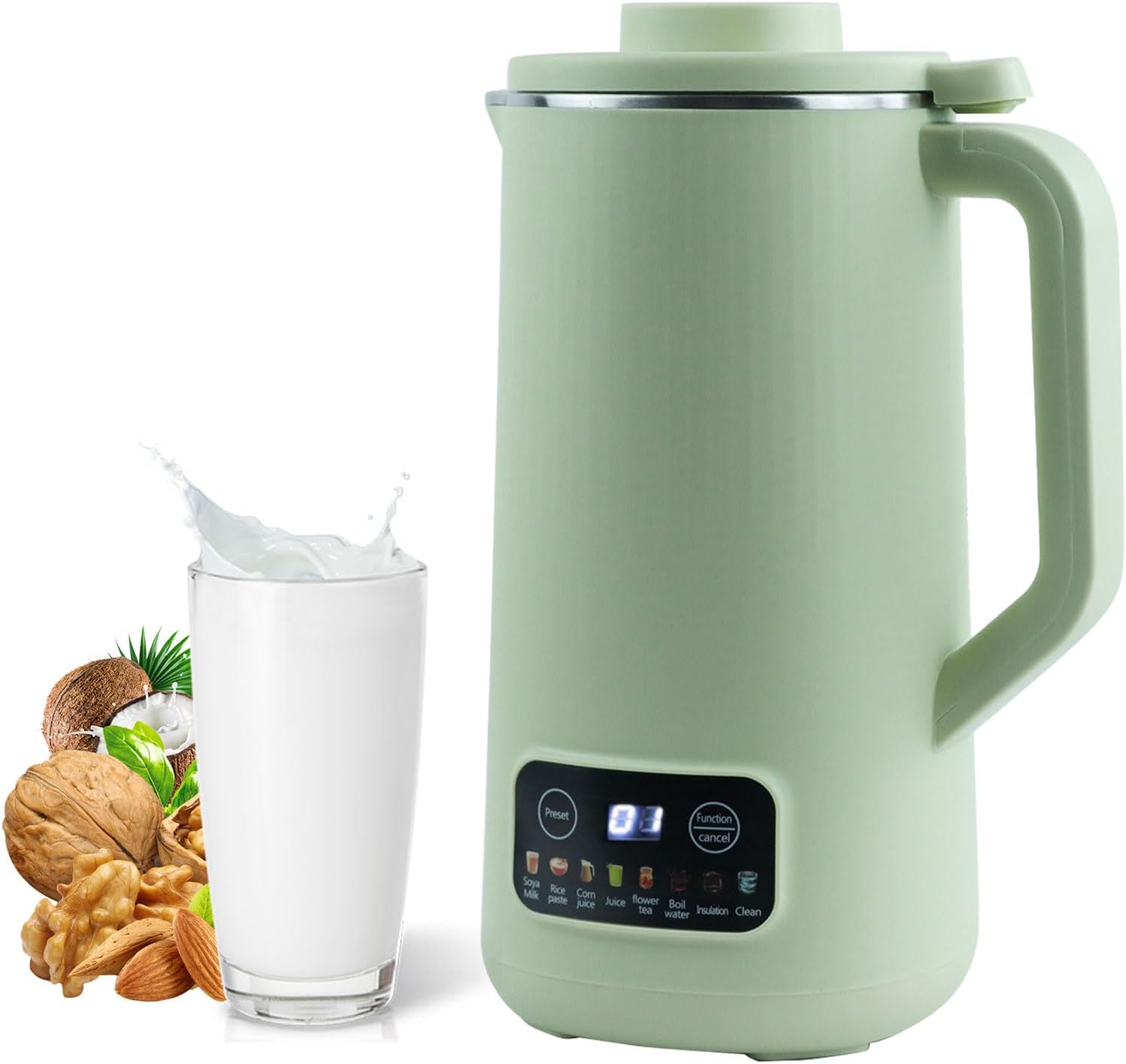 Automatic Nut Milk Maker Blender, 800ml Homemade Soy, Almond, Oat, Coconut, Plant Based and Non Dairy Beverages with LED Display (Green)