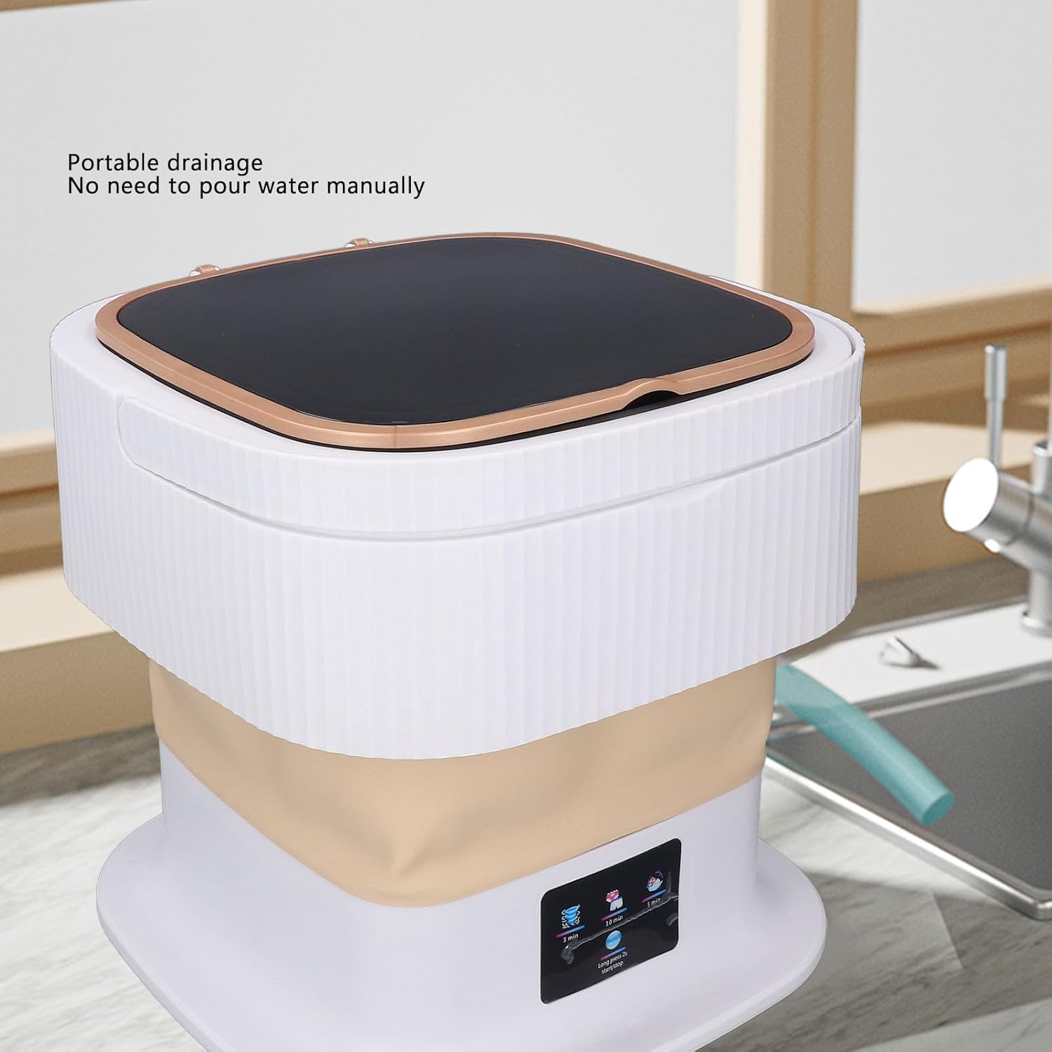 Mini Clothes Washer, Deep Portable Washing Machine with Drain Hose for Underwear Baby Clothes (Beige)