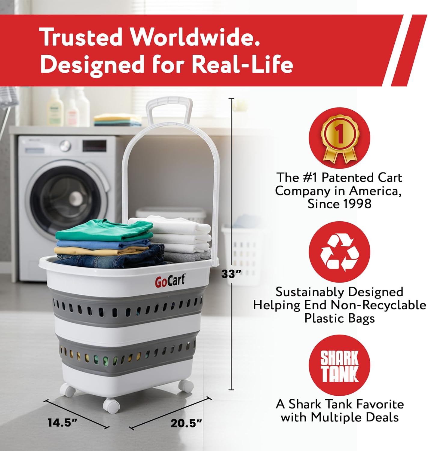 dbest Products Folding Gocart Laundry Basket with Wheels, Multi Use Collapsible Grocery Shopping Cart, White