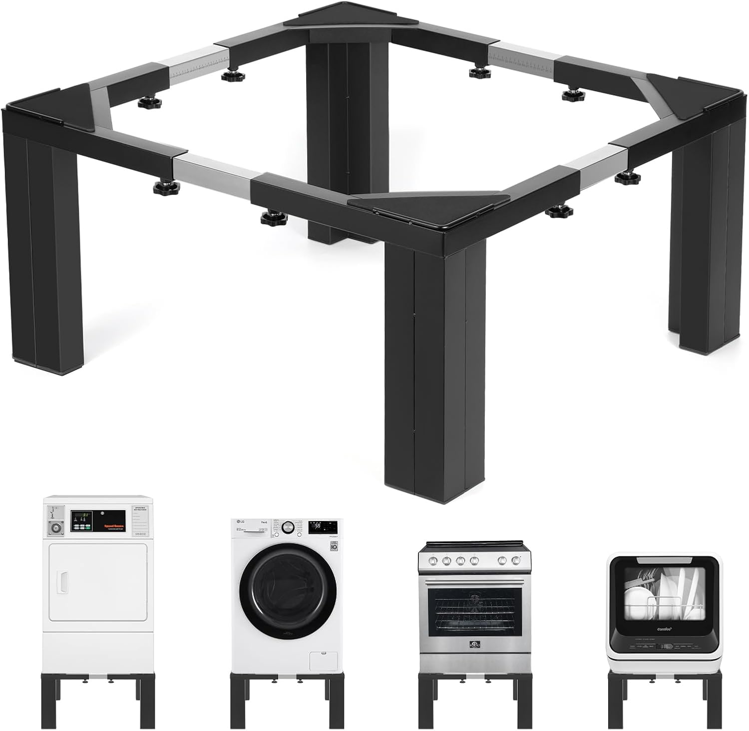 12 Inch Height All Steel Laundry Pedestal, 1000lbs Capacity，Sturdy Washer Dryer Pedestal with Anti Slip Mat, Adjustable Size for All Washer and Dryer, Refrigerator