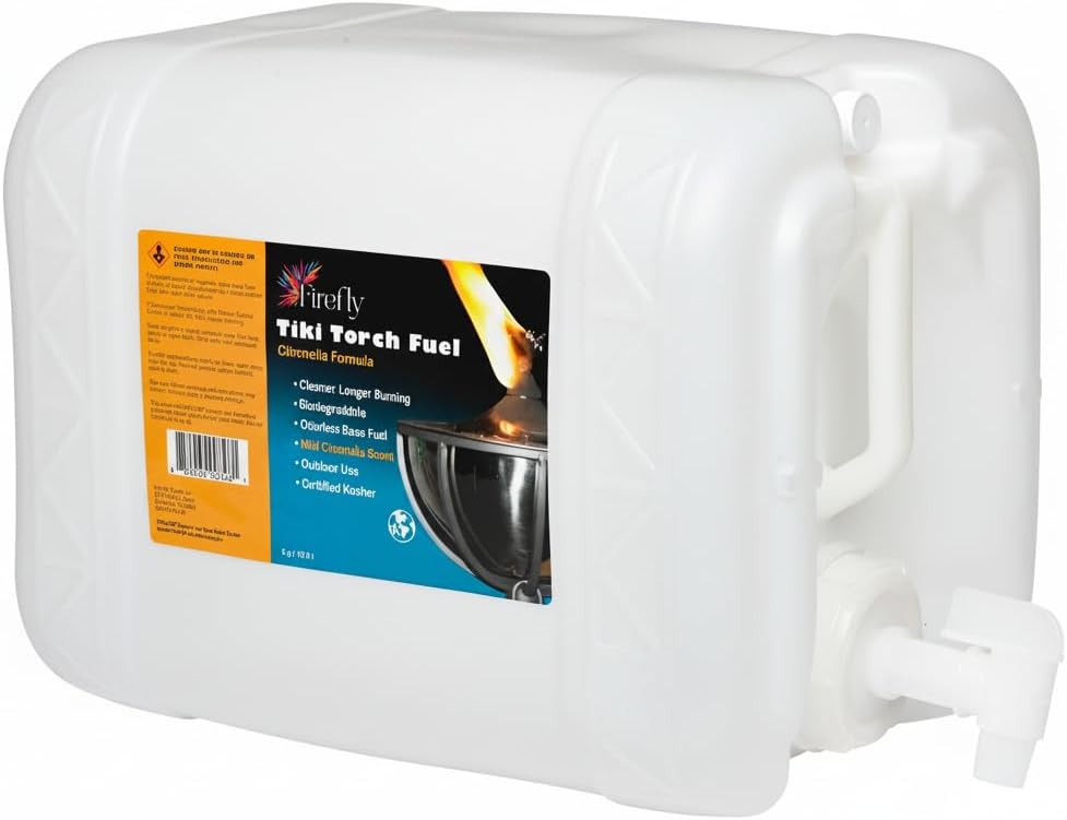 Firefly Fuel Tiki Torch Fuel – Clean-Burning Outdoor Lamp Oil for Tiki Torches and Lanterns. Low Smoke, Citronella Formula, Long-Lasting – Outdoor Patio & Garden Use - 5 Gallons