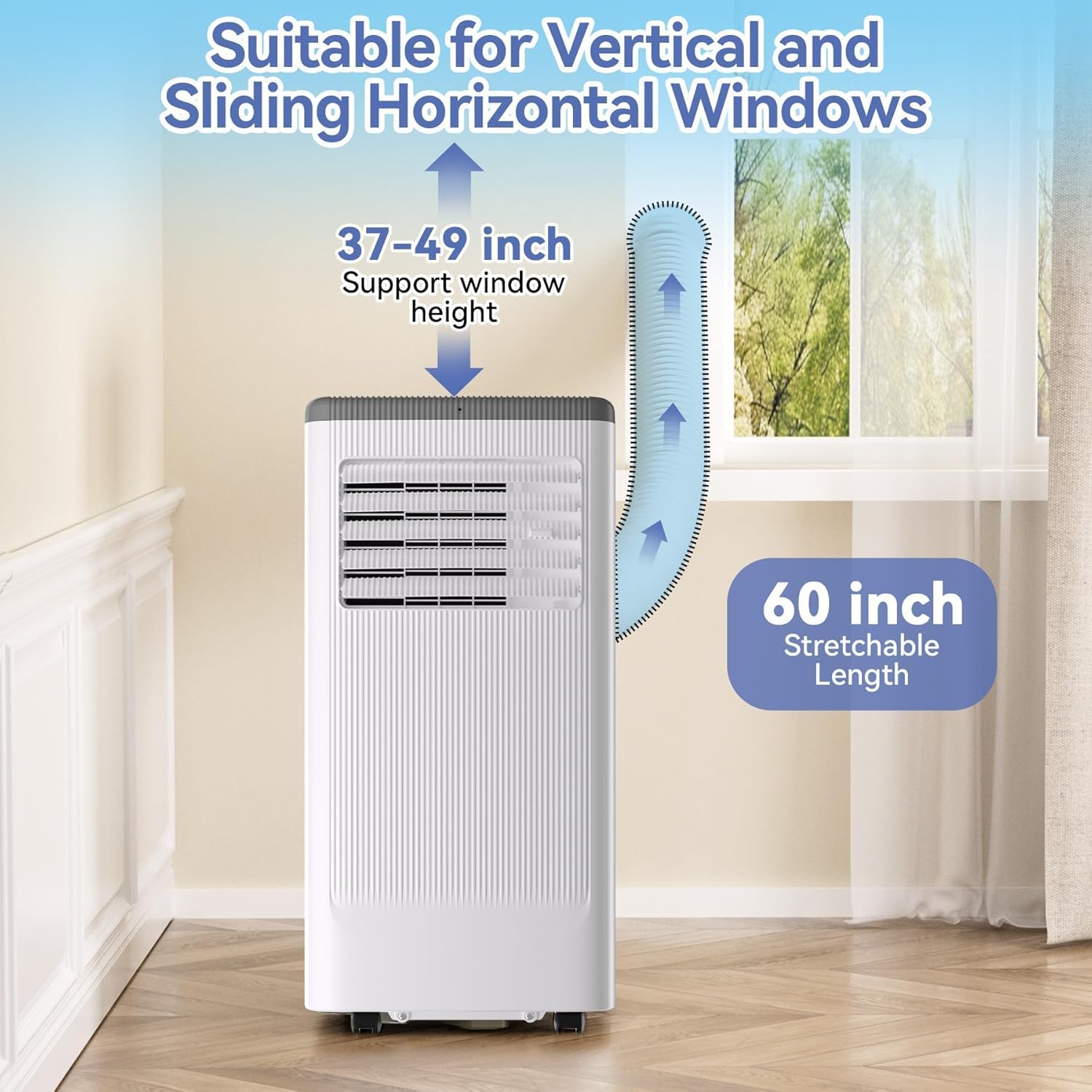 Portable Air Conditioner with Cooling, Dehumidifier and Fan Functions, 12000 BTU Standing Cooling, Cools Up to 600 Sq. Ft., LED Display, Remote Control and Window Venting Kit Included