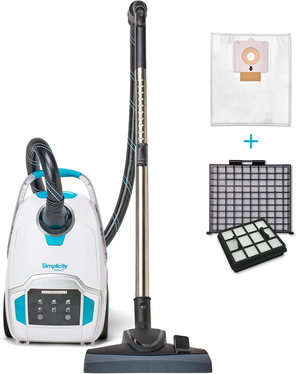 Simplicity Vacuums Scout Canister Vacuum with Bags and Filter Set Bundle, Home Rug and Hardwood Vacuum Cleaner to Vacuum Dust and Pet Hair on Floors and Above Floor Areas