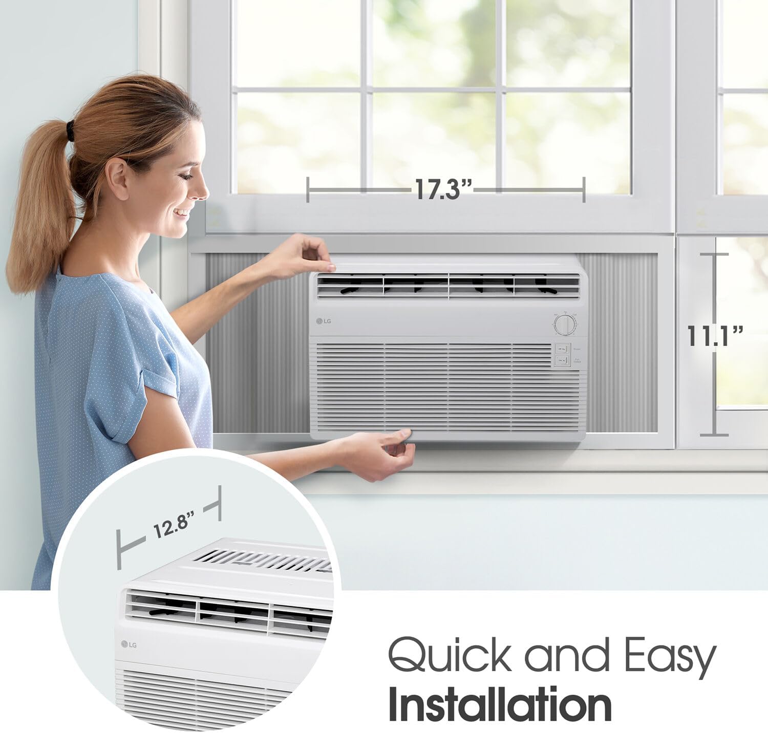 LG 5,000 BTU Window Air Conditioner, Cools 150 Sq.Ft. (10' x 15' Room Size), Quiet Operation, 2 Cooling & Fan Speeds, 2-Way Air Deflection, Washable Filter, 115V
