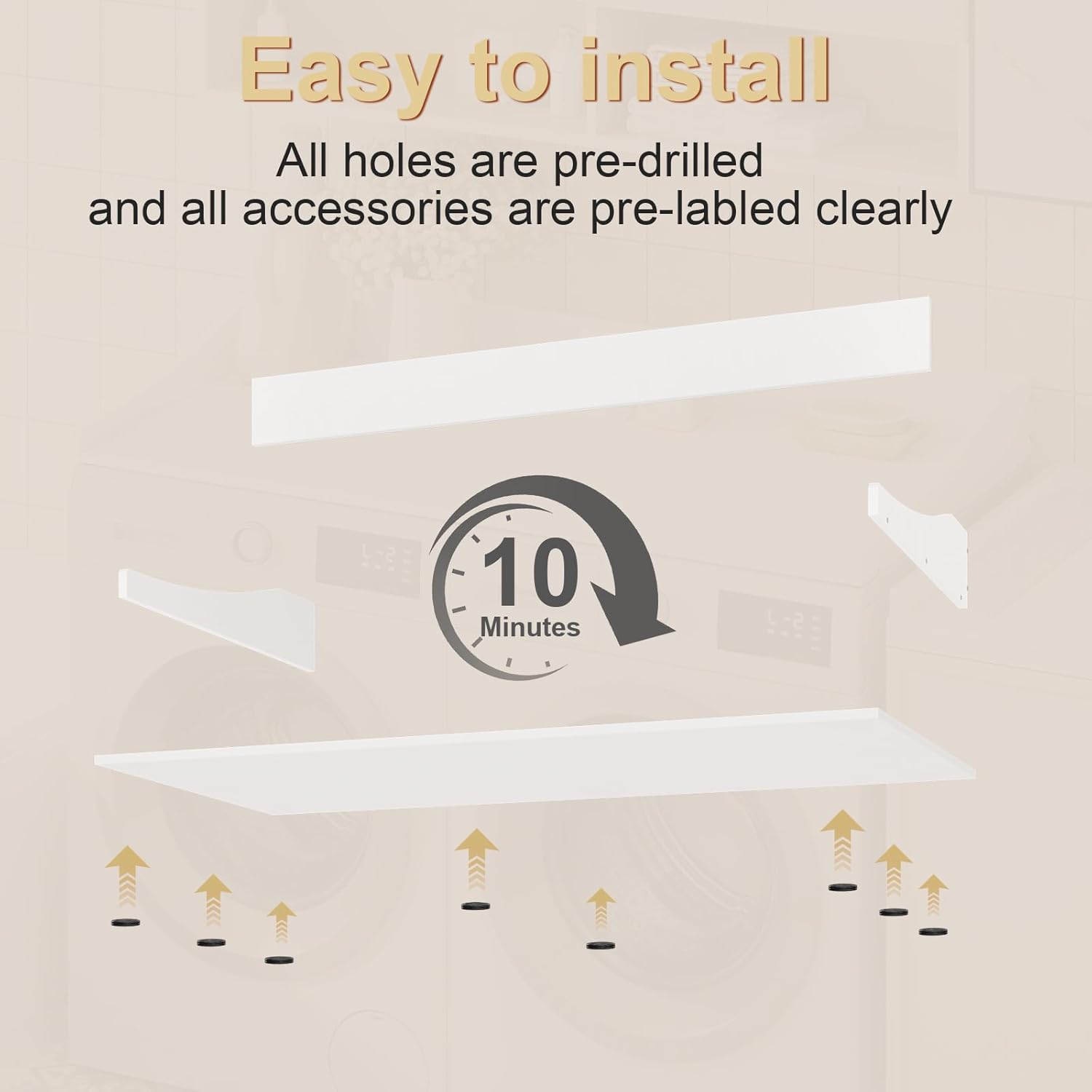 54'' Washer Dryer Countertop, Laundry Room Organization Washer and Dryer Combo Countertop Organizer with Non-Slip Mat, White