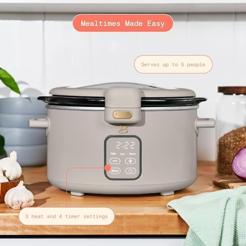 Beautiful 3 Qt Air Fryer with TurboCrisp™ Technology, Porcini Taupe by Drew Barrymore, Compact Countertop Air Fryer for Crispy Healthy Cooking, Nonstick Basket, Dishwasher-Safe, Oil-Less Frying