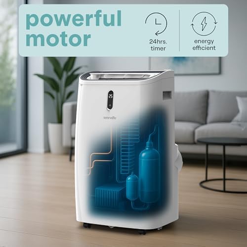 SereneLife Portable Air Conditioner, 14000 BTU (ASHRAE) Compact Home A/C Cooling Unit with Built-in Dehumidifier and Fan Modes, Energy Efficient 400 Sq. Ft. Coverage, Includes Window Mount Kit (White)