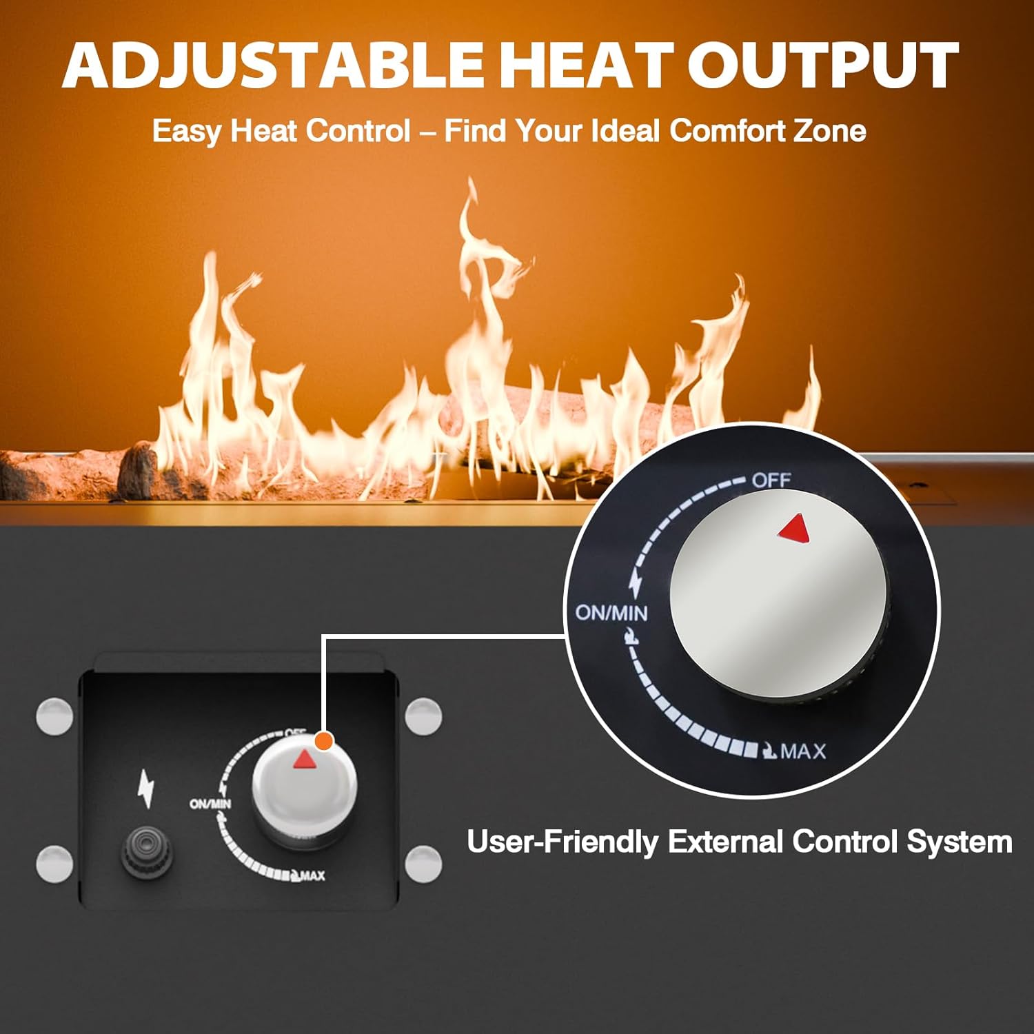 COOS BAY Outdoor Propane Fireplace Firepit, 50,000 BTU Adjustable Flame Chiminea Patio Heater with Tank Storage, Smokeless Gas, Ceramic Log, Modern Metal, 35.4''x22''x40.6'', Gray/Tan