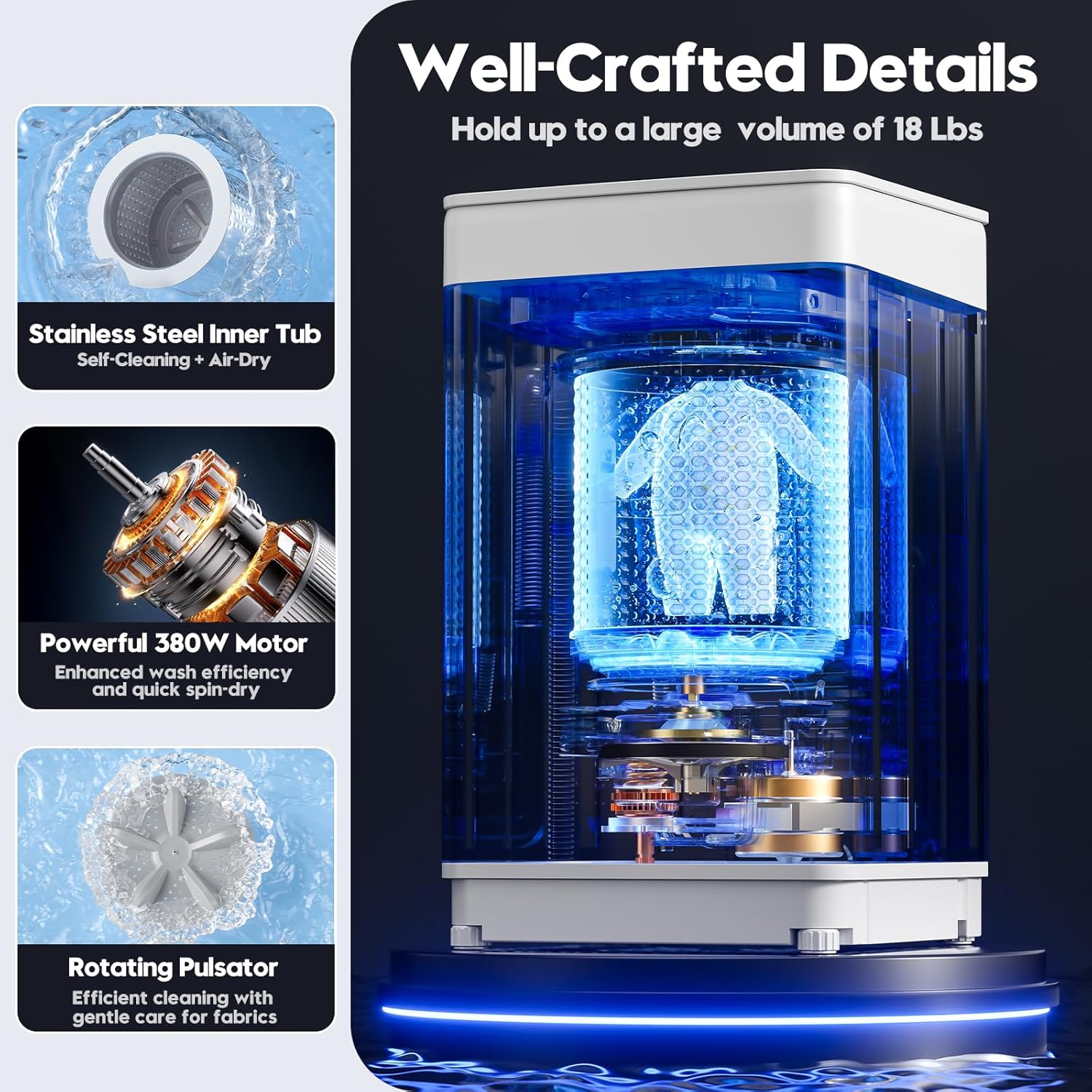 Auertech Portable Washer and Dryer Combo Set, 18 lbs Fully Automatic Washing Machine, 1.5CuFt Portable Dryers, Compact Washer and Dryer for Apartment, RV, Dorm