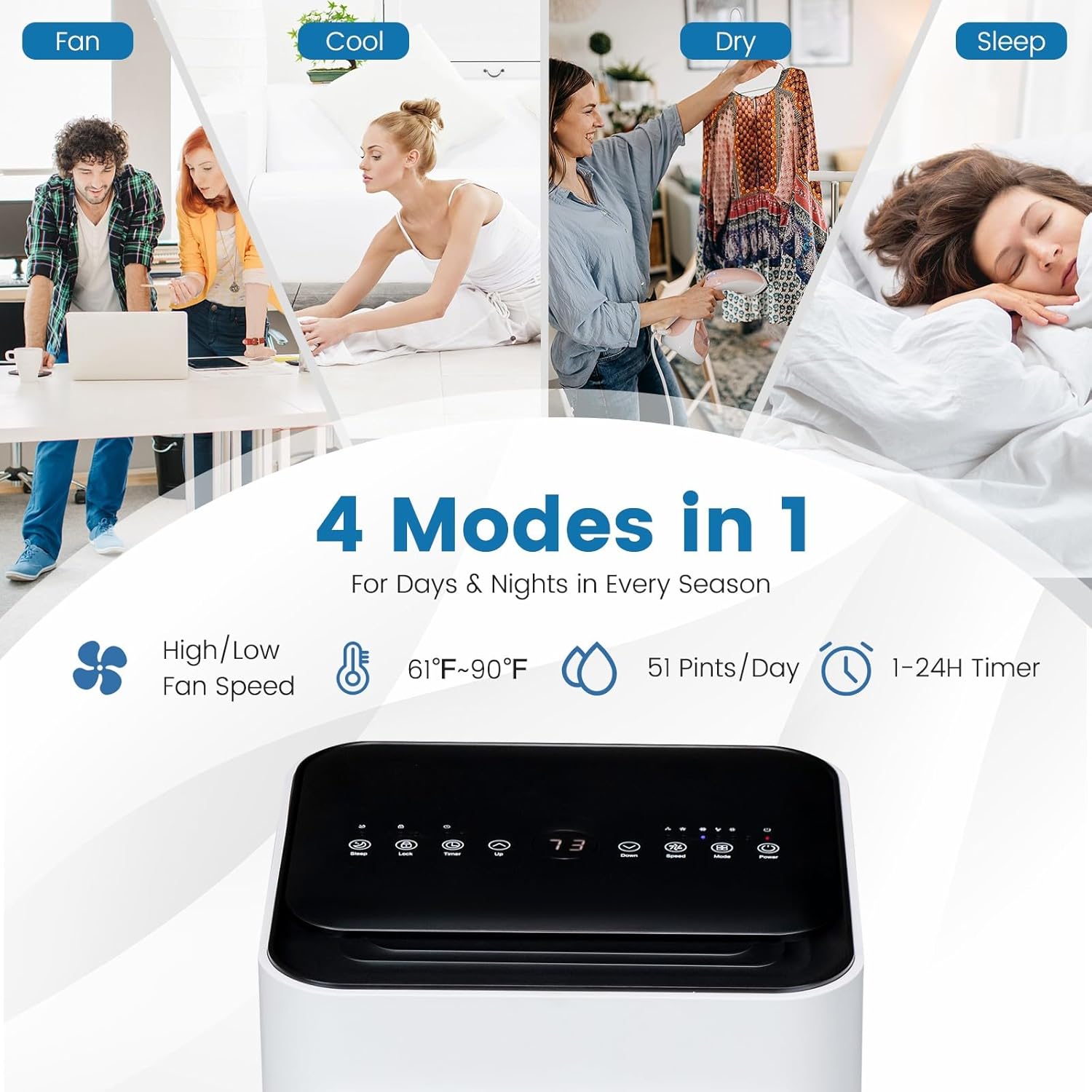KOTEK Portable Air Conditioners, Cools up to 350 Sq. Ft 4-in-1 AC Unit for Bedroom w/Sleep/Dehumidifier/Fan/Cool Mode, Window Kit/Child Lock, Room Air Conditioner Portable for Home Office (10000 BTU)