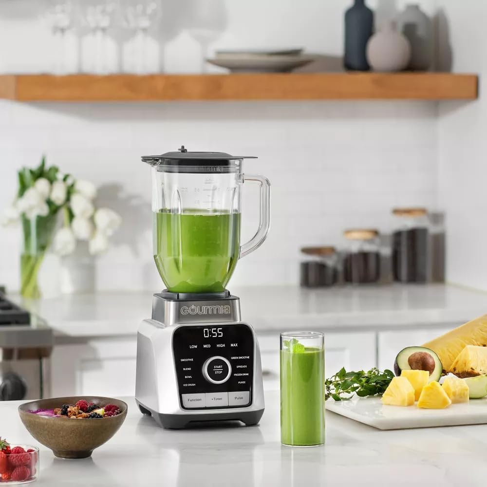 Gourmias Digital Kitchen Blender & Food Processor with 8 Blend Programs, 4 Speeds & Pulse, 1500W Motor, Built-In Timer & Safety Lock, Round Tamper, Dishwasher-Safe Jar, Compact Home Appliance