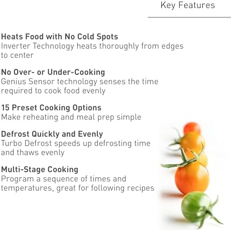 Panasonic Countertop Microwave Ovens, 0.9 Cu. Ft. 1000W, 15 Auto Cooking Presets, Inverter Technology for Even Cooking, with Genius Sensor Technology and Turbo Defrost- NN-SD47QSDAYH