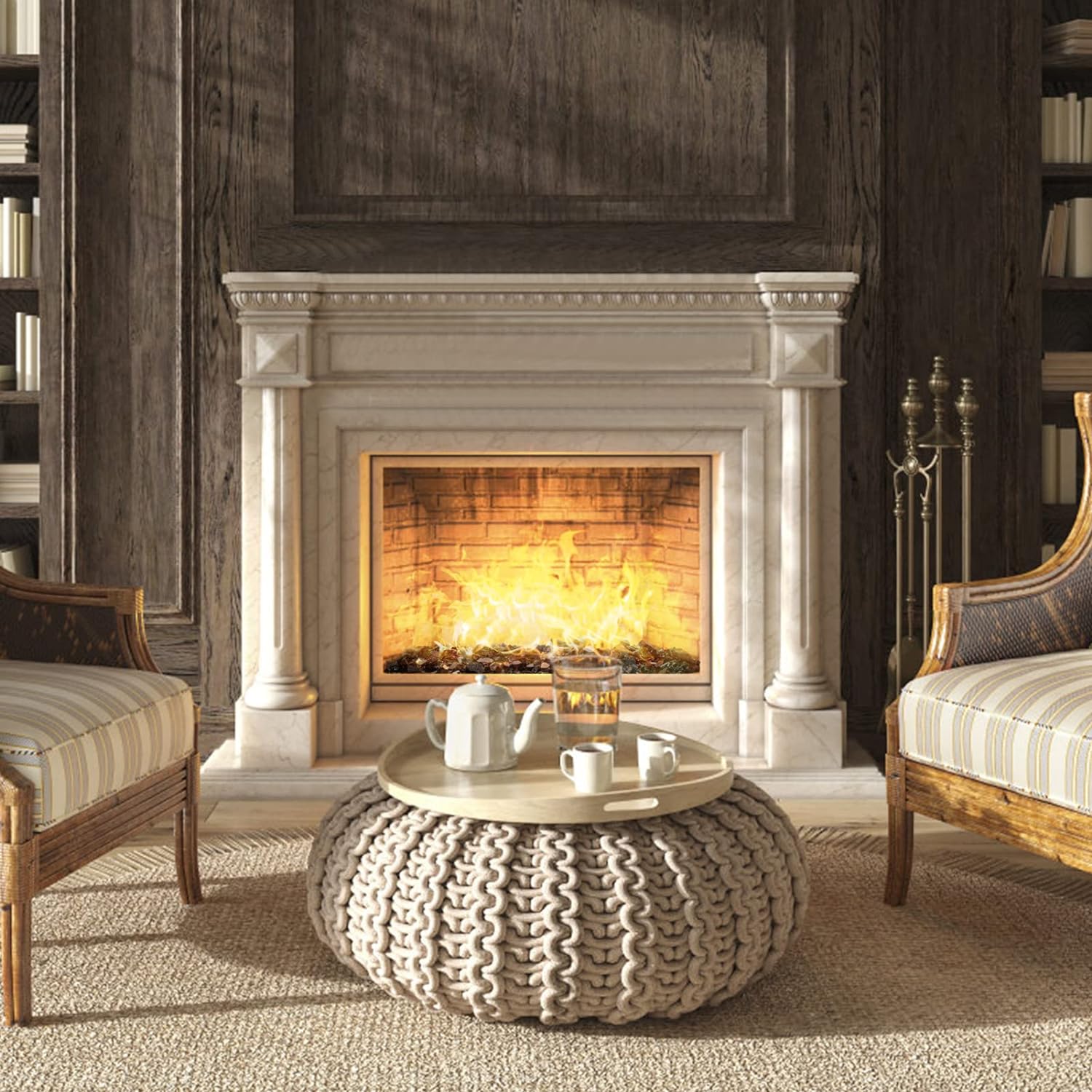 GASPRO 35 lbs Fire Glass for Propane Fire Pit, 1/2-Inch Reflective Fireplace Glass Rocks for Fire Pit Table, Black