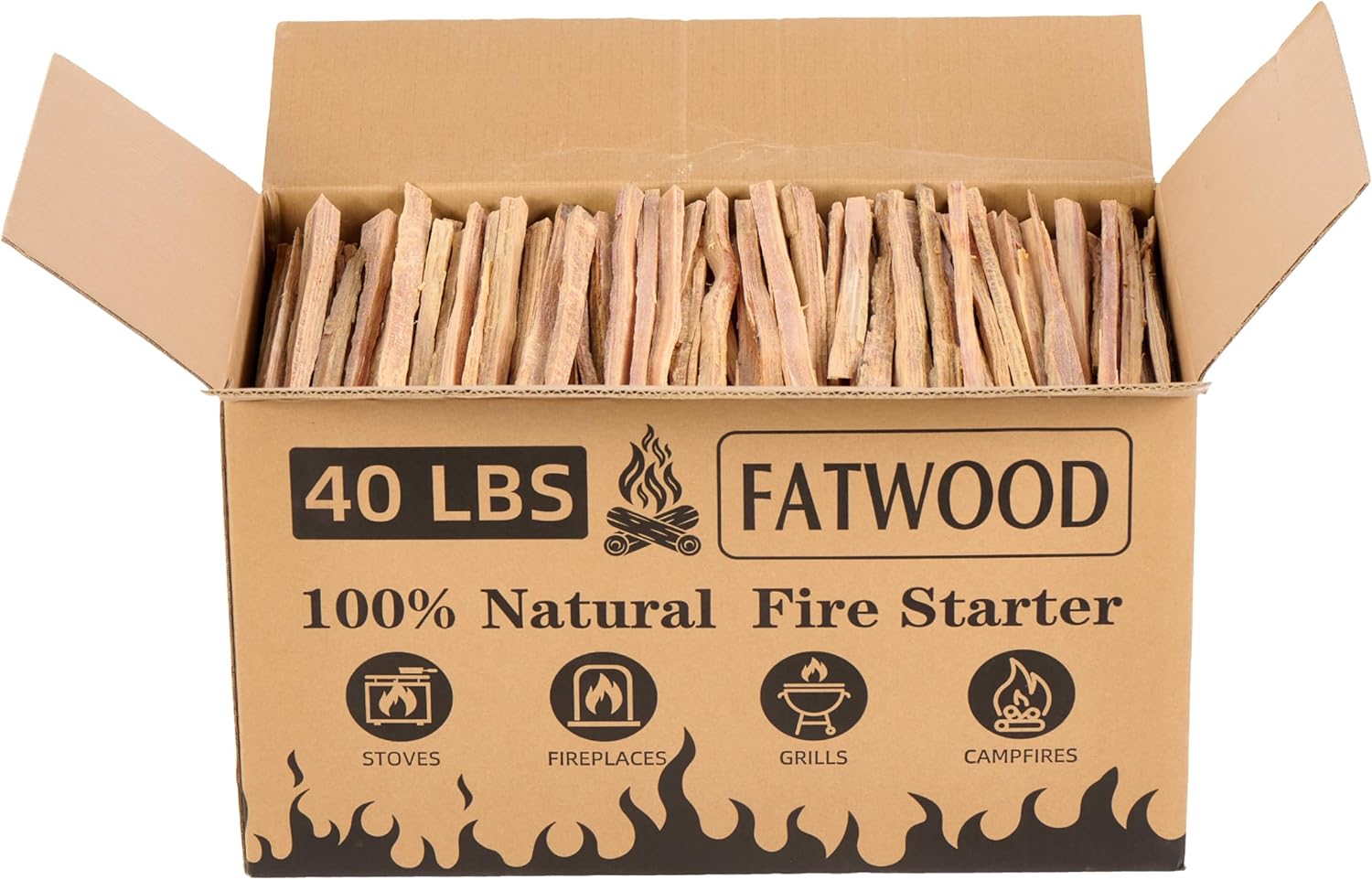 40 Lbs Fatwood Fire Starter Sticks, Natural Pine Kindling Wood for Campfire Fireplace Stove, Grill Bonfire Starter, Long Burn Firewood for Outdoor Emergency