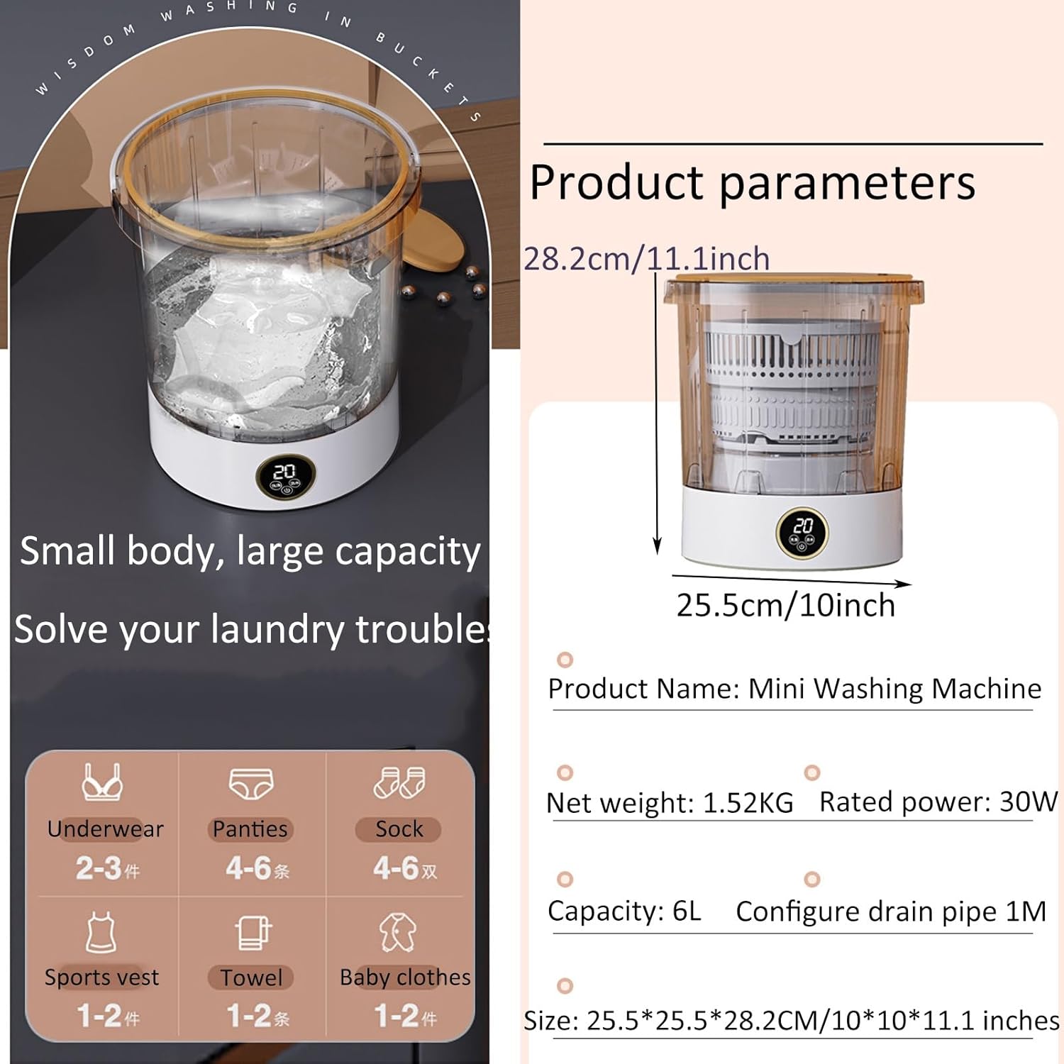 Portable Washing Machine, Bucket Washing Machine, Small Washer, One Machine With Multiple Barrels, with Drainer Basket, for Camping, Rv, Travel, Small Spaces, Lightweight and Easy to Carry ( Size : A