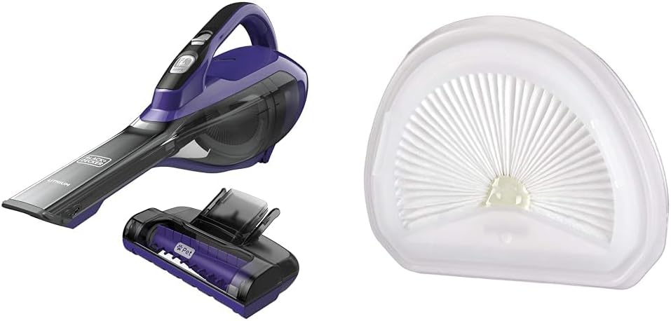 BLACK+DECKER dustbuster furbuster AdvancedClean Cordless Pet Handheld Vacuum, Home and Car Vacuum (HLVA325JP07) + BLACK+DECKER Hand Vacuum Filter (VLPF10)