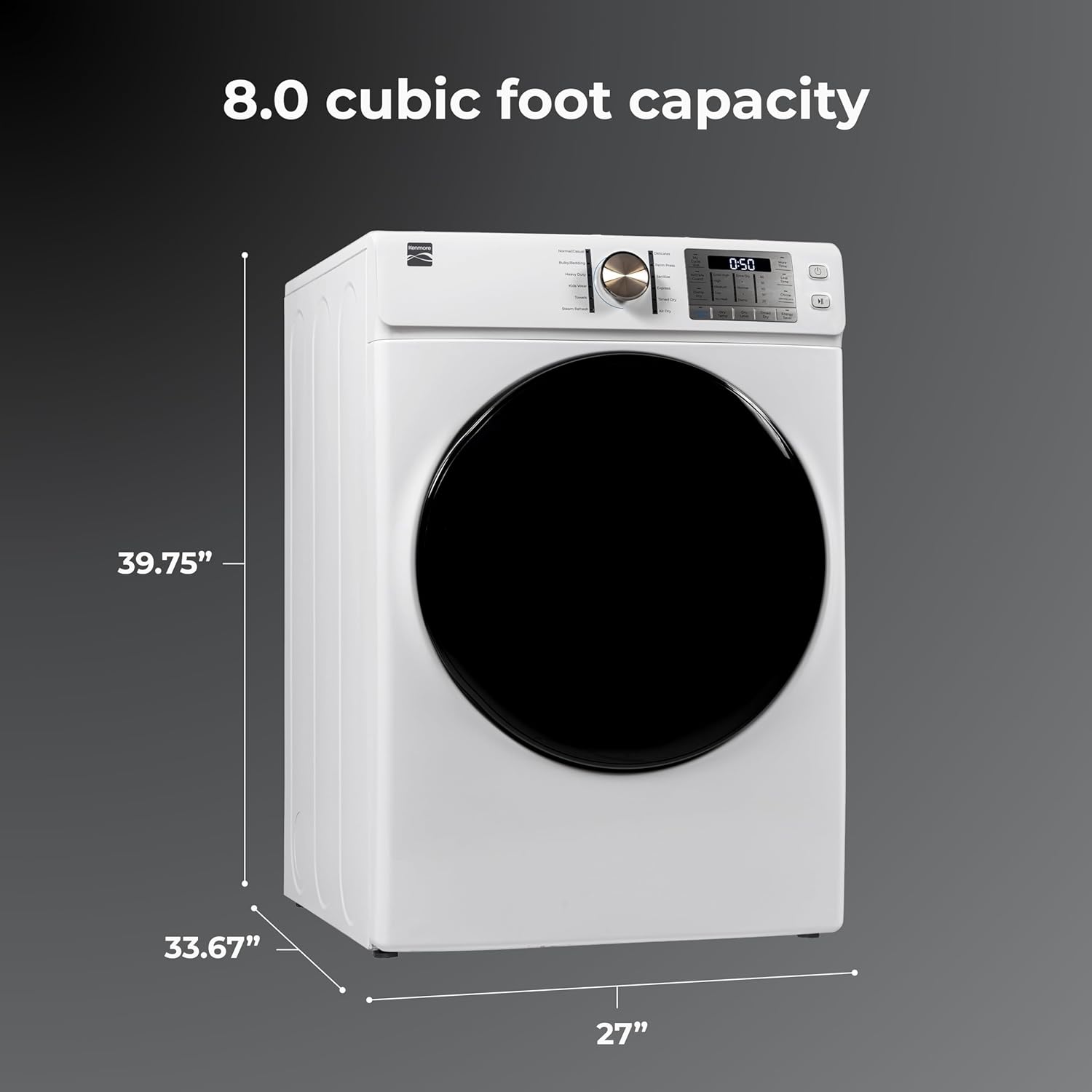 Kenmore 8.0 cu. ft. Front Load Gas Dryer - Wrinkle Guard with Accela Steam to Reduce Static and Odors - Smart Sensor Drying - LED - White