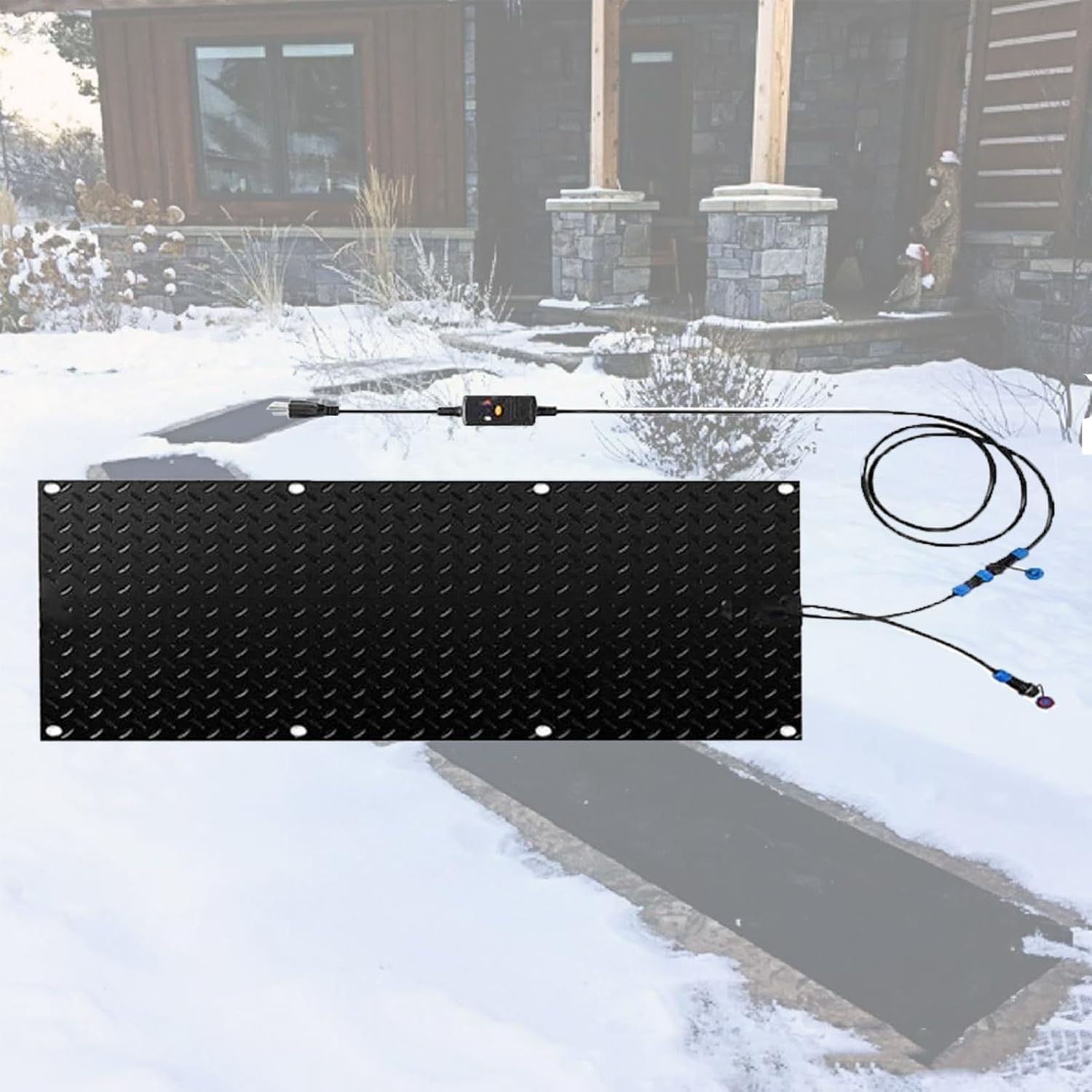 Heated Snow Melting Mats, Outdoor Non-Slip Heated Outdoor Walkway Mats, Heated Driveway Mats for Winter Outdoor Stairs, Steps, Porches, Walkways, Driveways, Melting Rate 2 Inches/Hour(1 Pcs,30x90cm/12