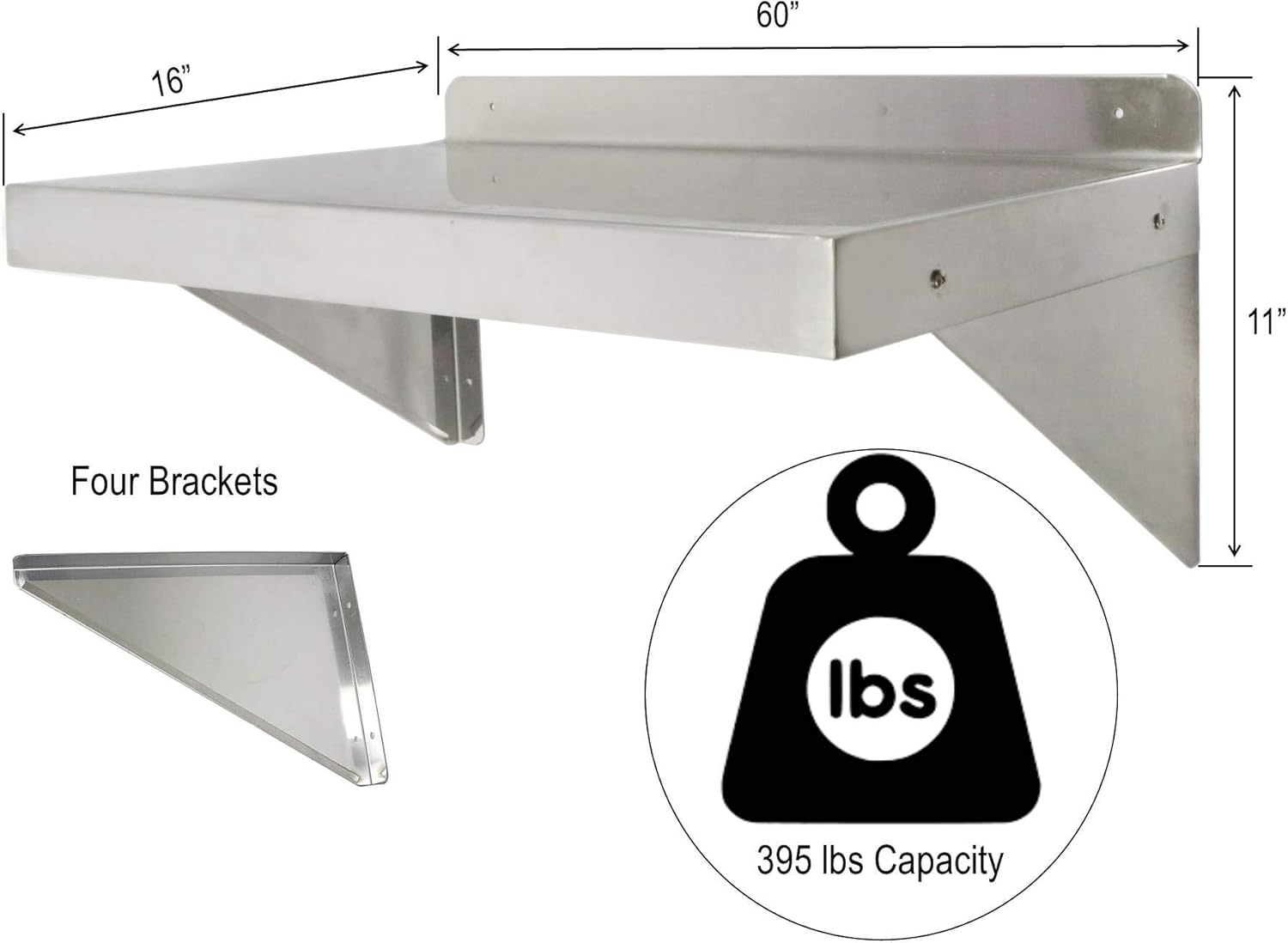 Leyso Stainless Steel Commercial Wall Mount Shelf - Industrial Appliance Equipment (Restaurant, Bar, Home, Kitchen, Laundry, Garage and Utility Room) NSF Certified (16