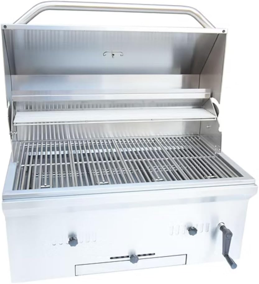 KoKoMo 32” Built-In Charcoal Grill Premium 304 Stainless Steel Construction Adjustable Air Dampers Charcoal Tray Front Clean Out Double Wall Hood Outdoor Kitchen Grill