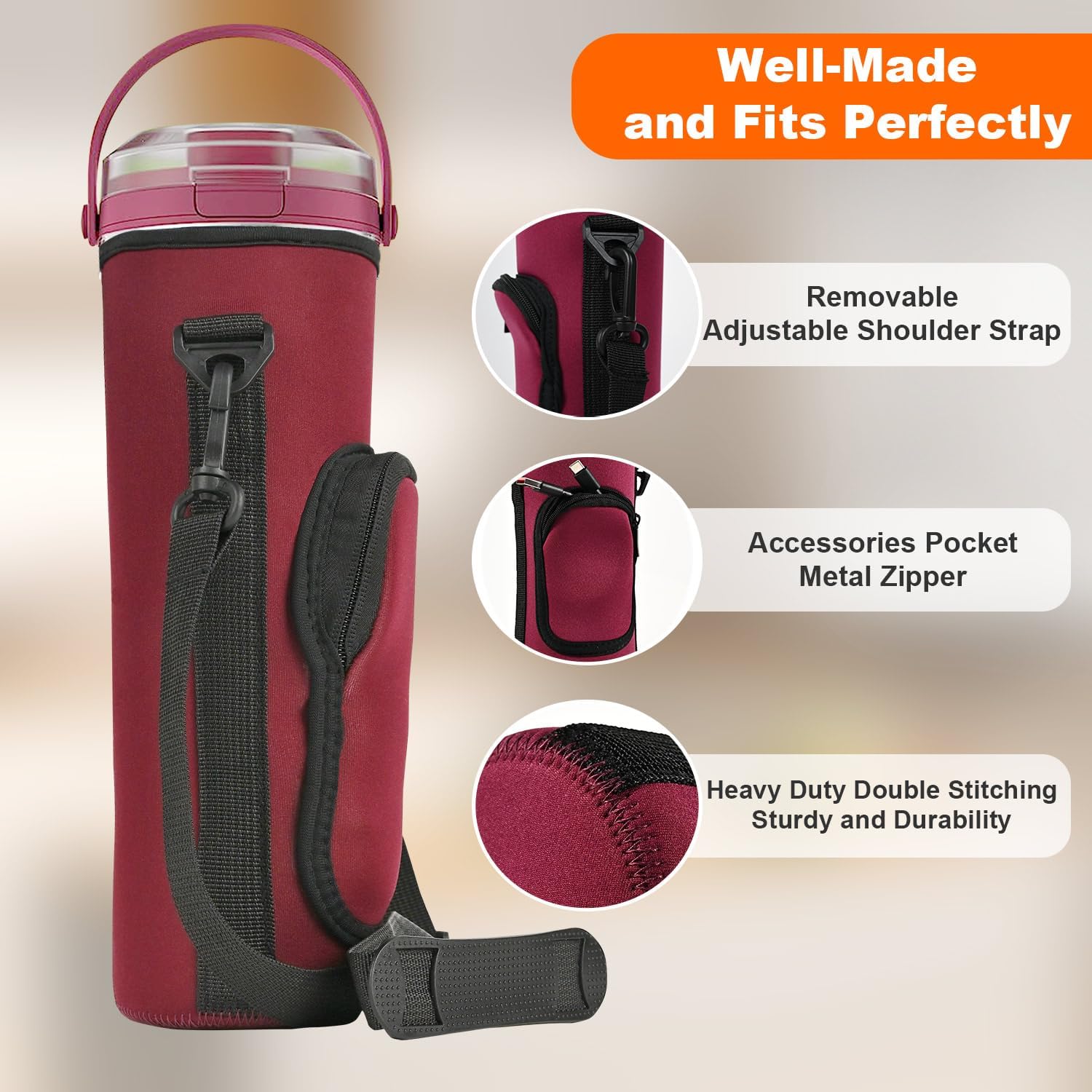 Storage Bag for Ninja Portable Blender Dust Cover Sleeve with Shoulder Strap, Accessory Pocket for Ninja BC151NV/BC51NV/BC151BK/BC151CR/BC151EM/ BC151PR/BC151WH/BC155PS Portable Blender (Burgundy)