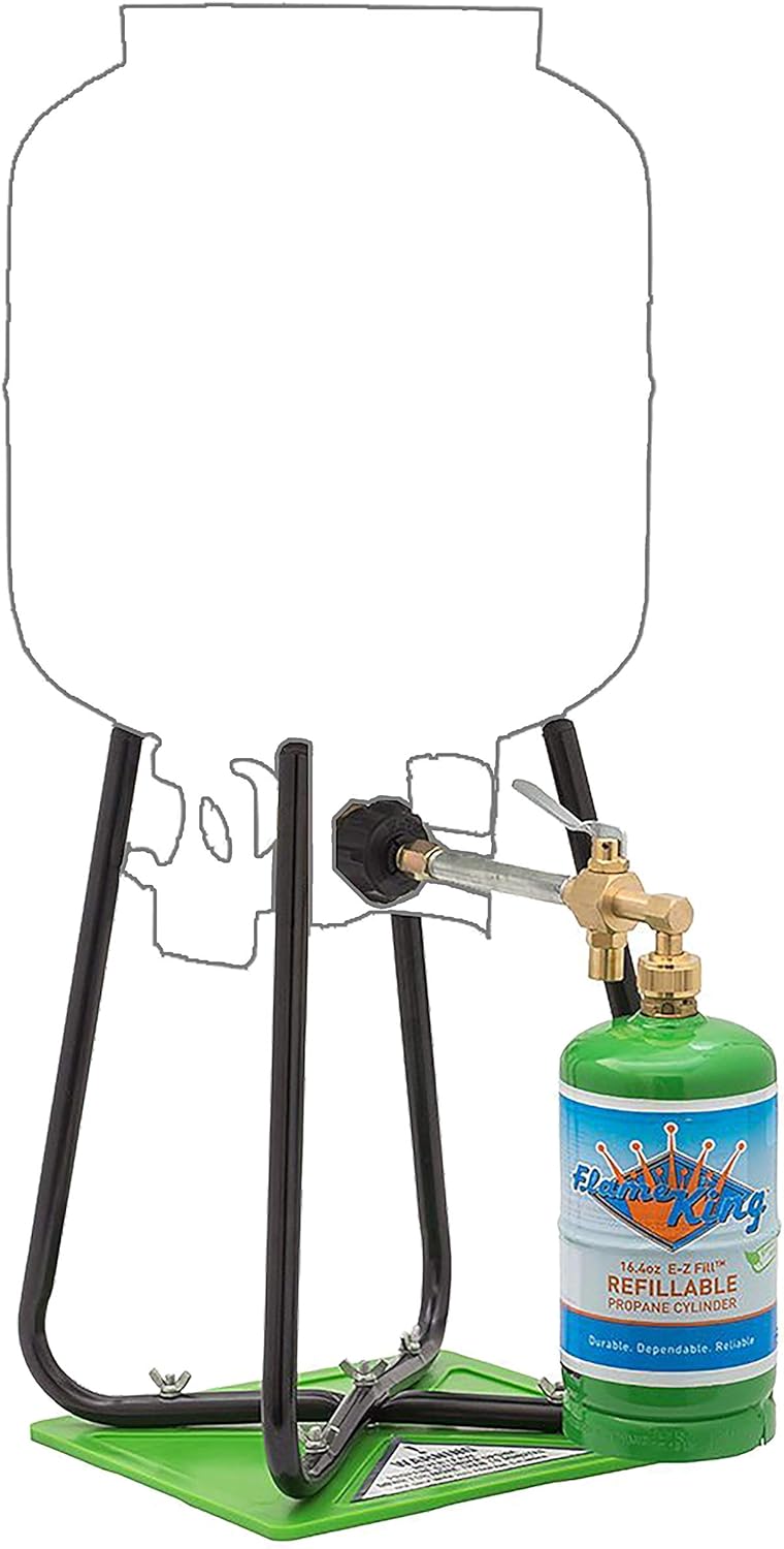 Flame King Refillable 1LB Empty Propane Cylinder Tank with Refill Kit and CGA600 Connection - Reusable, Safe and Legal Refill Option, DOT Compliant