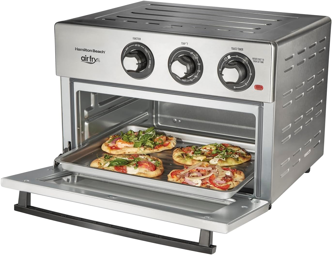 Hamilton Beach Toaster Oven Air Fryer Combo, Includes Bake, Broil, and Toast, Fits 12” Pizza, 1800 Watts, 6 Cooking Modes, Stainless Steel