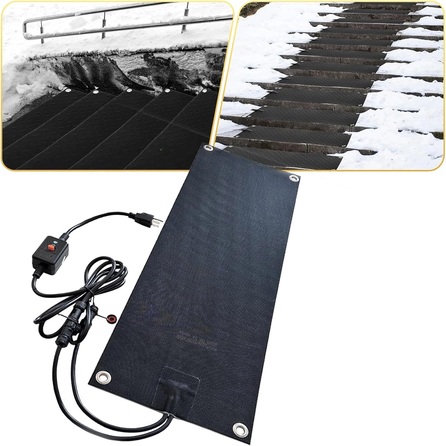 Heated Snow and Ice Melting Mat for Walkway, Rubber Heating Outdoor Stair Mat w/Timer Decks & Sidewalks-Non-Slip Snow & Ice Melt Driveway Mat, IPX6 Waterproof, 3 in/h Melting Speed(1 Pcs,10