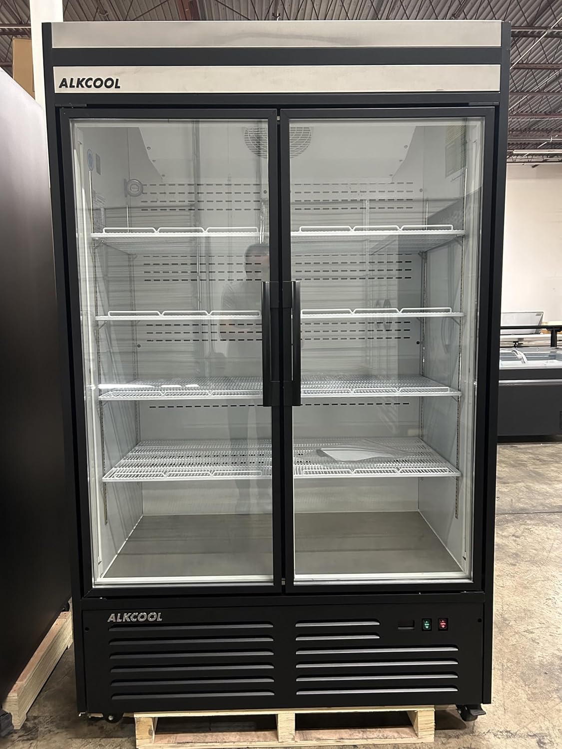 Commercial Beverage Refrigerator Display Fridge,Stainless Steel Merchandiser Two Glass Door Drink Cooler (no canopy) with LED Light Adjustable Shelves,ETL Sanitation,45 Cu Ft,47