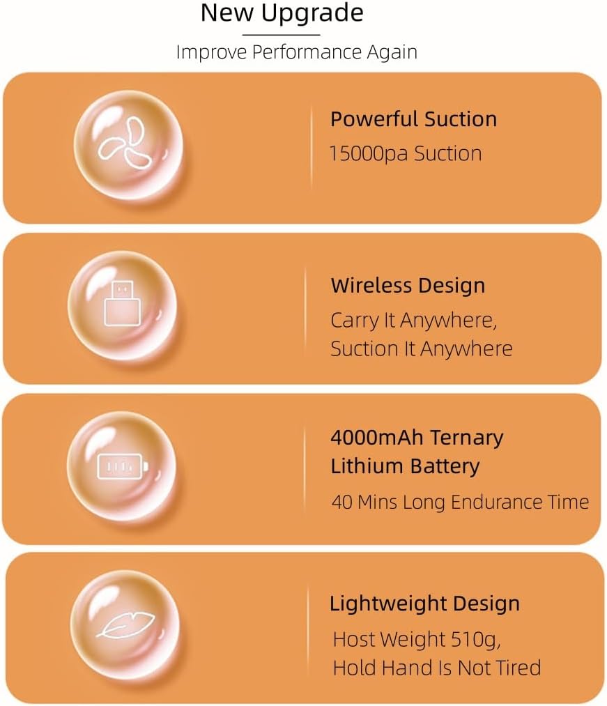 Lightweight Cordless Rechargeable Stick Vacuum Cleaner, 15000pa Powerful Suction Upright Vacuum Cleaners with HEPA Filter, Household Handheld Vacuum Cleaners for Pet Hair Home Office (Black)