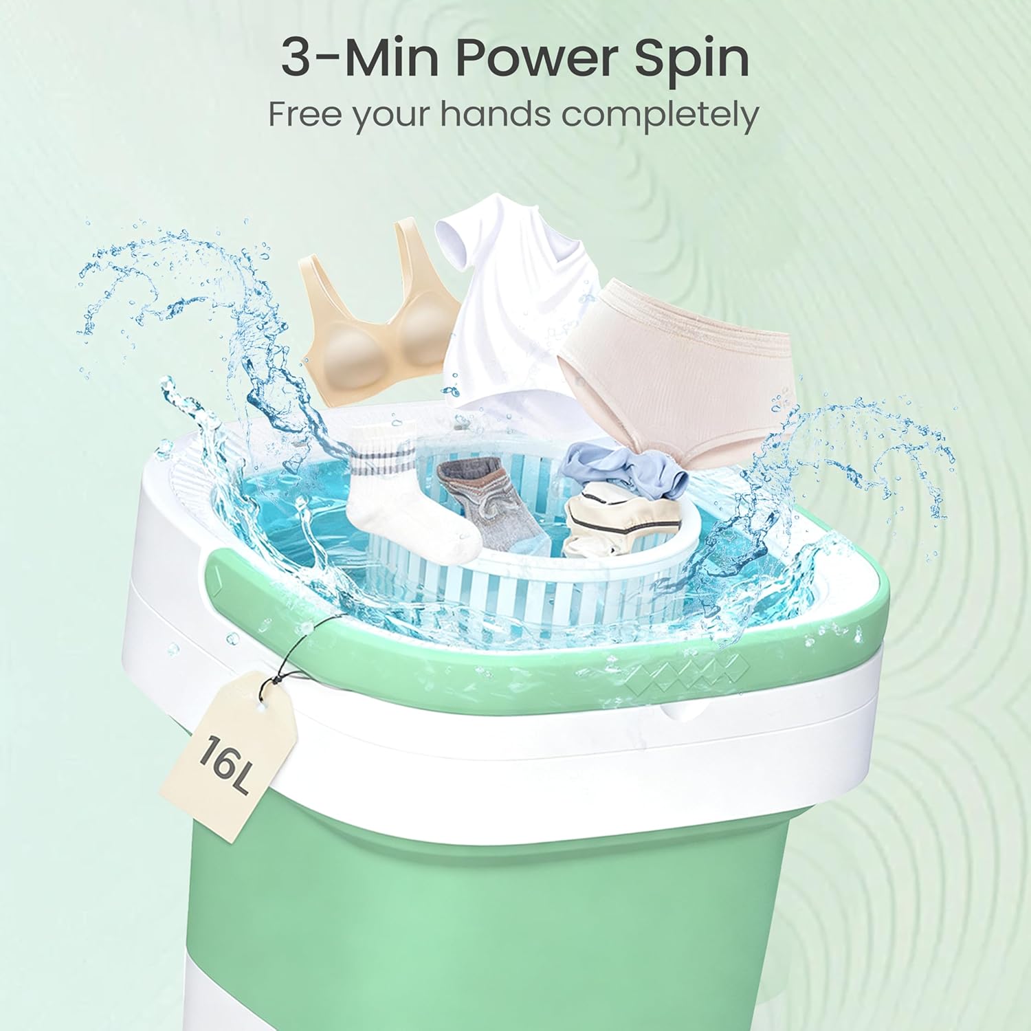 Portable Washing Machine - 16L Mini Foldable Washer with Spin Basket, 3 Cleaning Modes & Deep Cleaning for Small Clothes, Collapsible Laundry for Apartment, Home, Hotel and Travel (Green)
