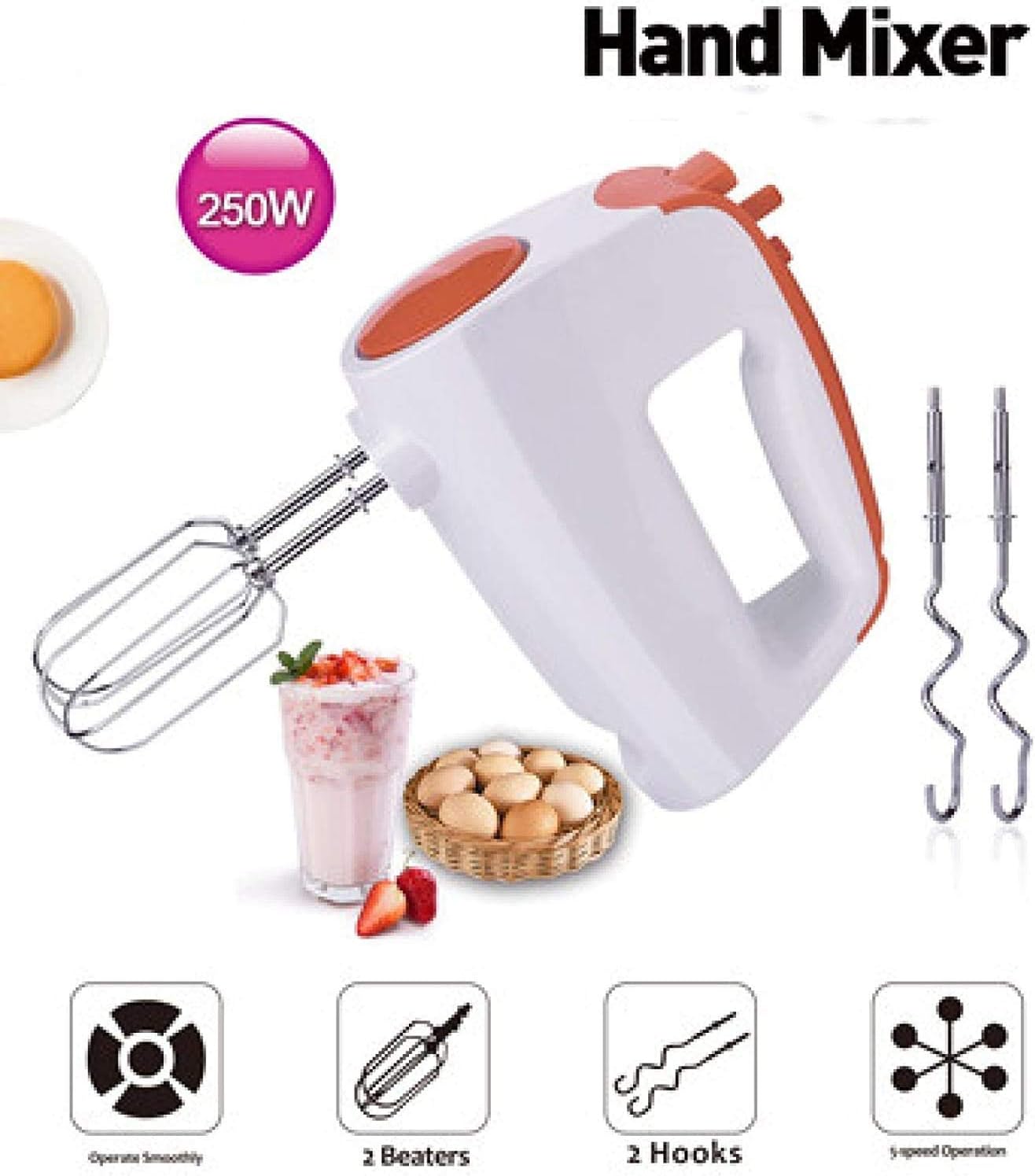 KouRy Electric Hand-held Whisk Mini Mixer Whisk Cream Baking Cake Mixer Blender Kneading Machine (Color : Orange)