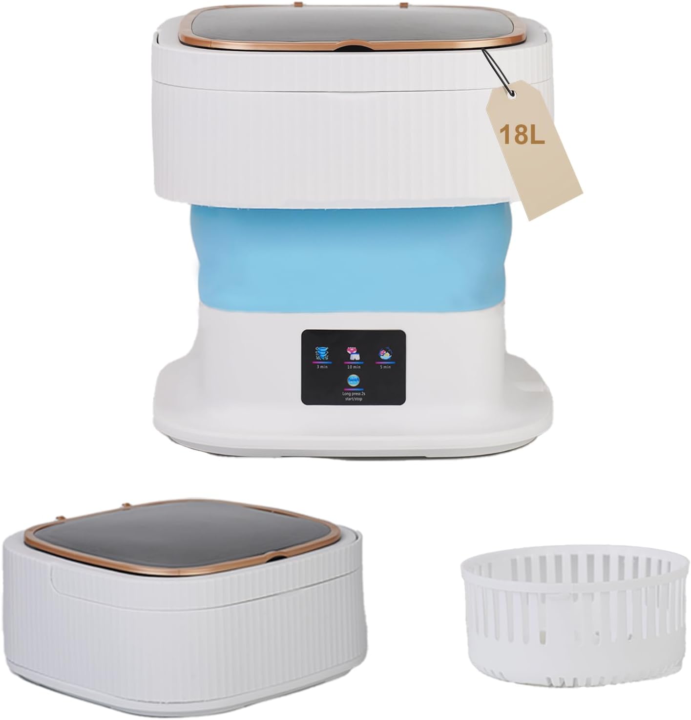 18L Portable Washing Machine, Foldable Mini Washer with 3 Modes, Small Laundry Washer for Clothes, Underwear, Apartments and Travel (Blue)