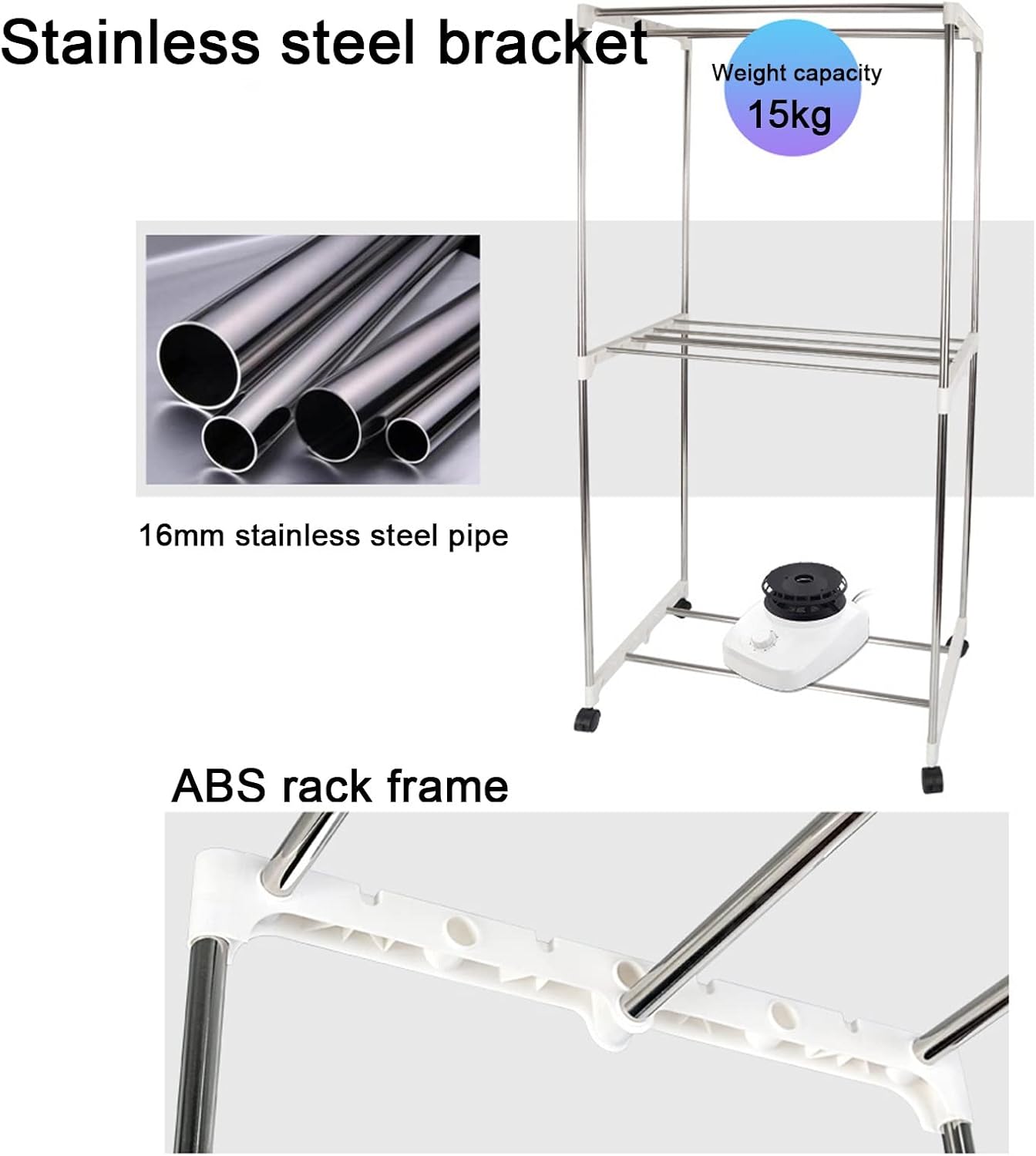 1000W Electric Heated Clothes Airer Dryer Rack Home Portable Laundry Dryer Machine Standing Electric Clothes Drying Rack， Double Layer， Overheating Protection,C