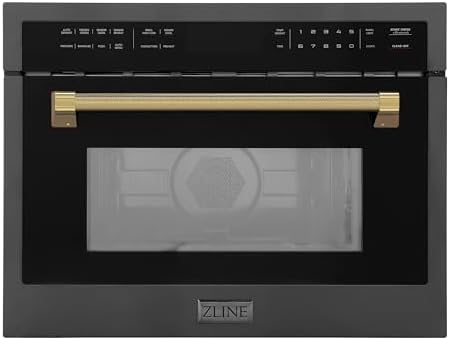 ZLINE Autograph Edition 24 in. 1.6 cu ft. Built-in Convection Microwave Oven in Black Stainless Steel and Polished Gold Helix Handle (MWOZ-24-BS-KG)