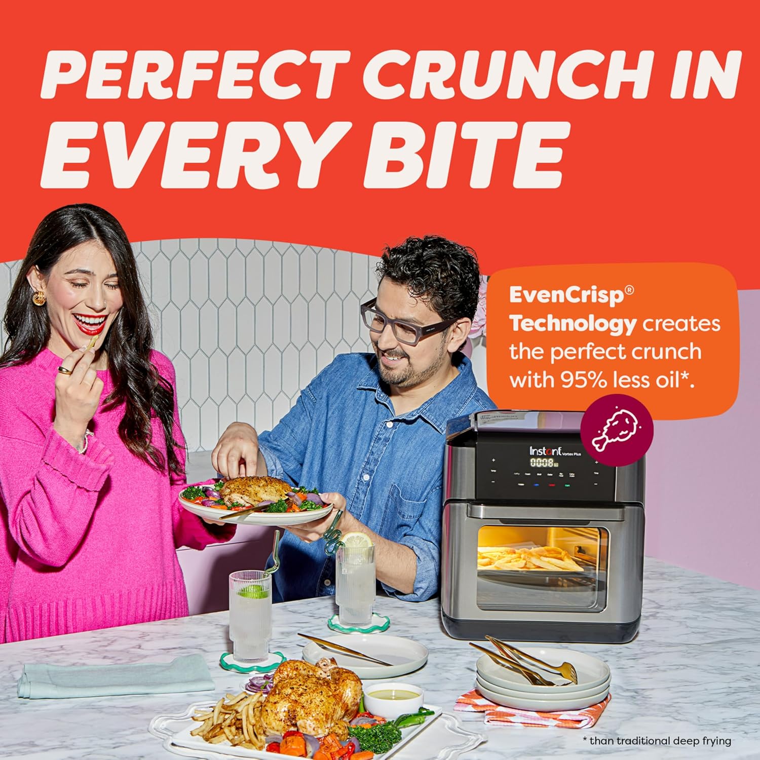 Instant Pot 10QT Air Fryer, 7-in-1 Functions with EvenCrisp Technology that Crisps, Broils, Bakes, Roasts, Dehydrates, Reheats & Rotisseries, Includes over 100 In-App Recipes, Stainless Steel