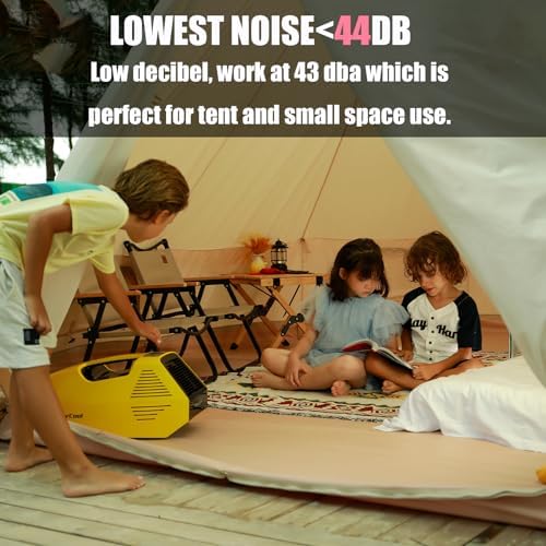 Portable Air Conditioners Camping Portable AC Tent Air Conditioner Outdoor Air Conditioner Dual Hose System With Remote Control 2380Btu Portable AC for Car Truck Outdoor/Rvs/Fishing or Pet yellow