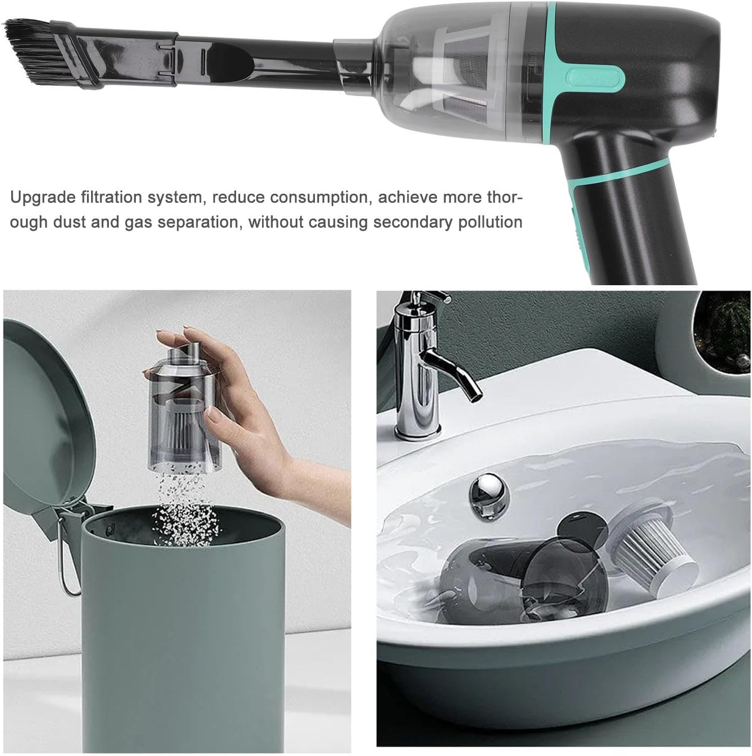 Handheld Vacuum Cleaner 90W 90000RPM 18500pa Strong Suction Force 3 Gear Cordless Vacuum Air Duster for Car Interior Home Blinds