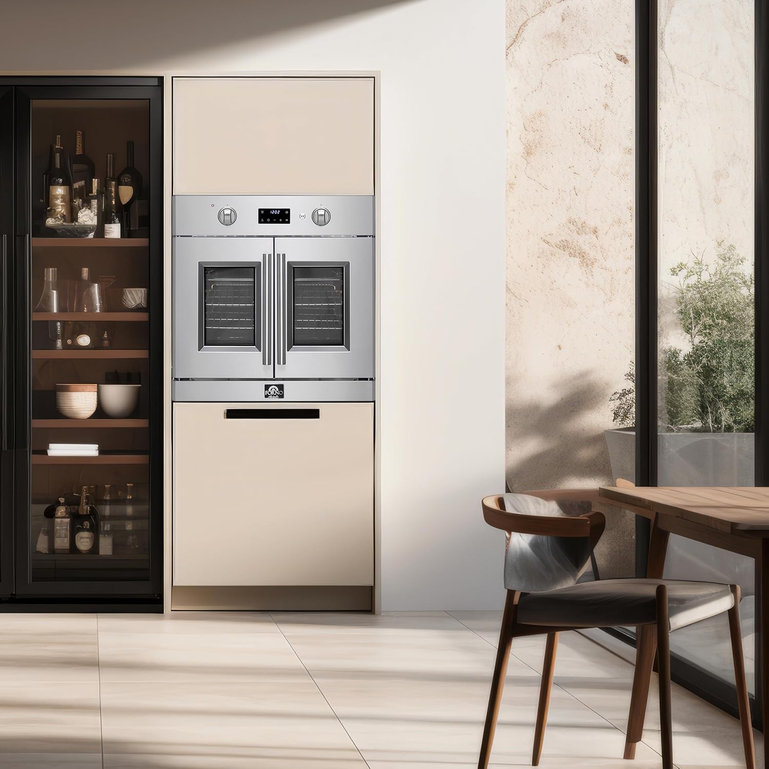 FORNO Asti 30-Inch Electric French Door Stainless Steel Wall Oven - 2470V 3500W 3.68 Cu. Ft. Electric with LED Display Screen and Safety Lock - Wall Oven with Telescopic Racks with Air Fry & Drip Tray