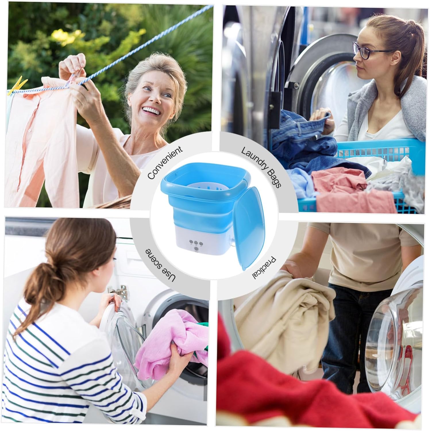 HOMSFOU Mini Washing Machine Portable Apartment Washer Folding Laundry Machine for Travel Easy to Drain Hand